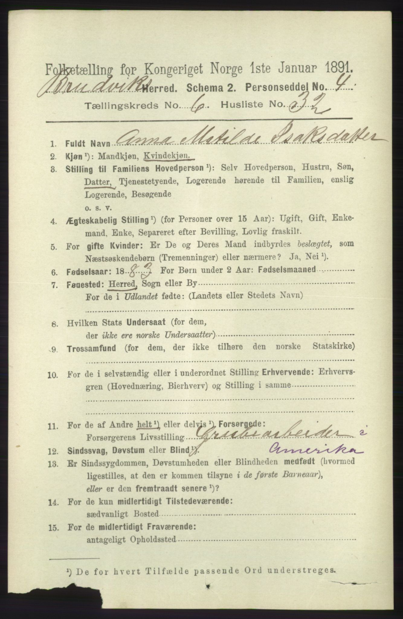 RA, 1891 census for 1251 Bruvik, 1891, p. 1998