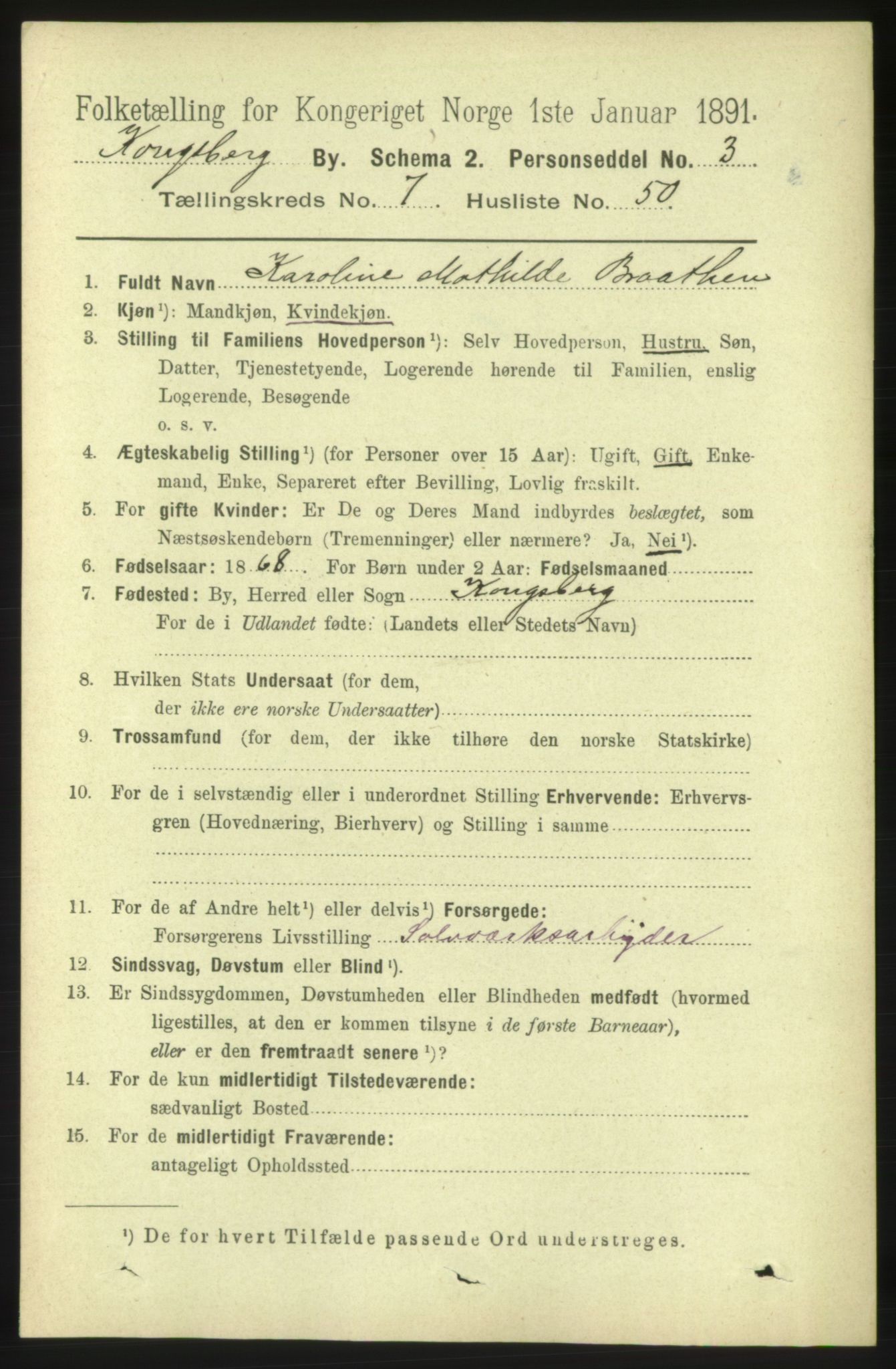 RA, 1891 census for 0604 Kongsberg, 1891, p. 5488