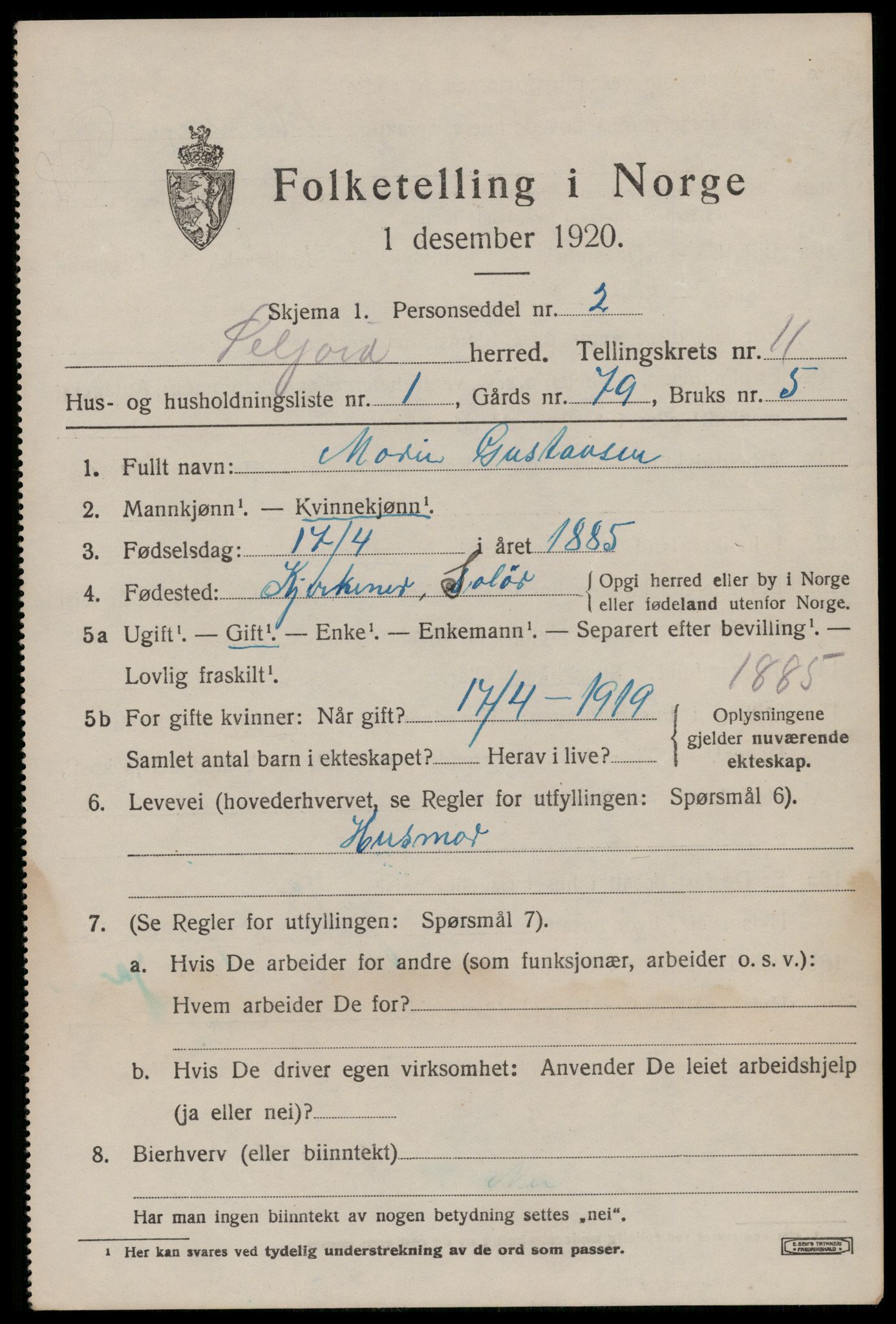 SAKO, 1920 census for Seljord, 1920, p. 5354