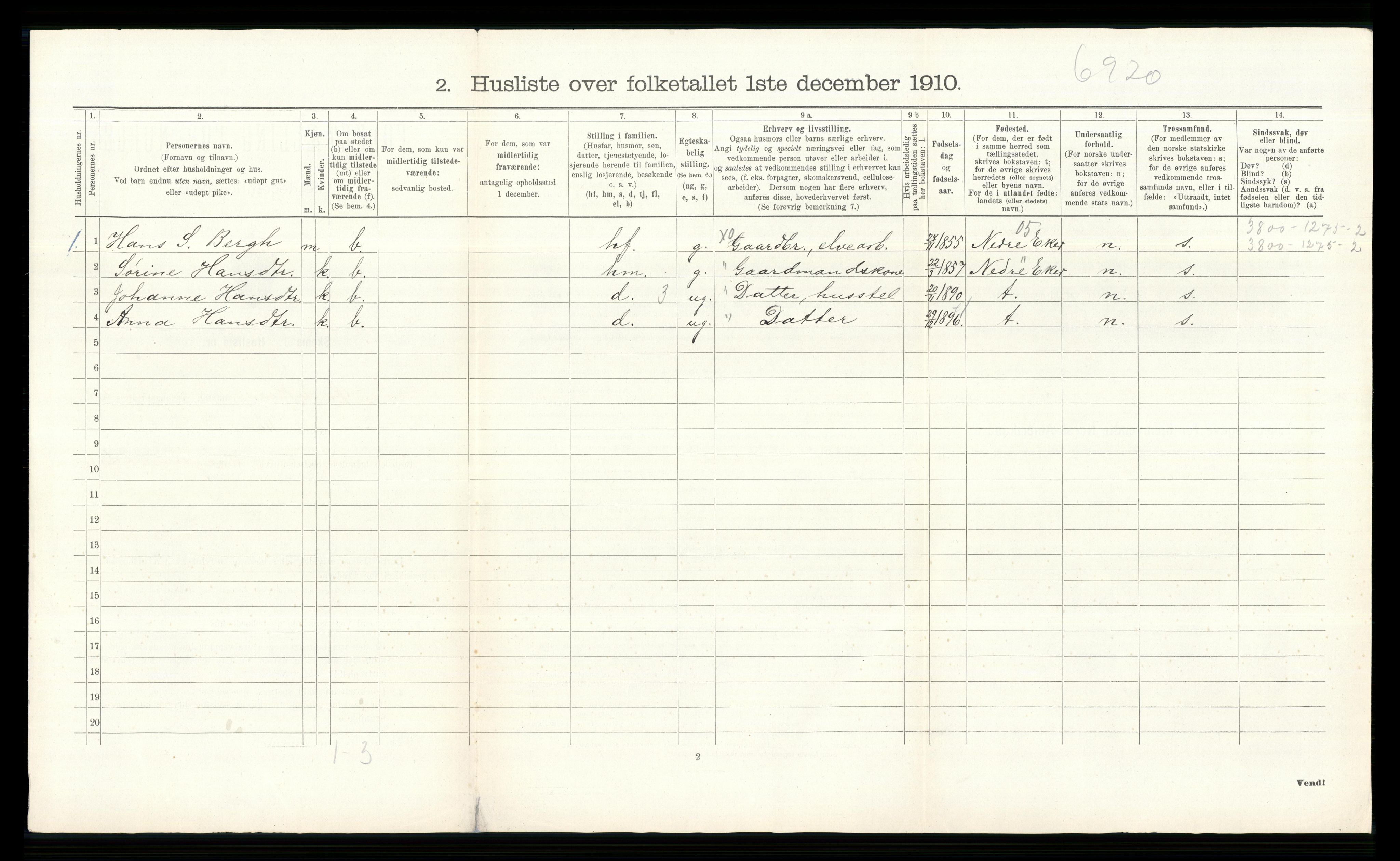 RA, 1910 census for Øvre Eiker, 1910, p. 3014