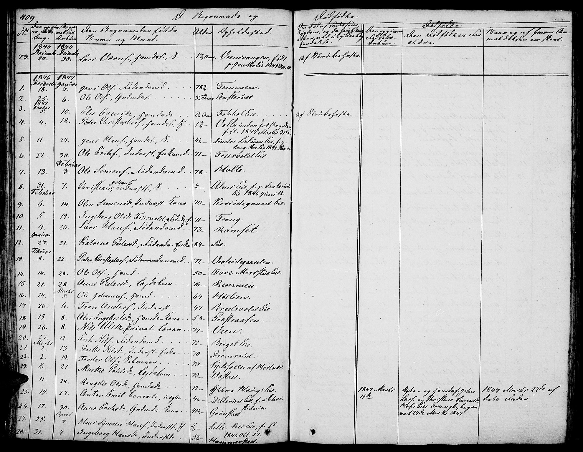 Stange prestekontor, SAH/PREST-002/L/L0003: Parish register (copy) no. 3, 1840-1864, p. 409