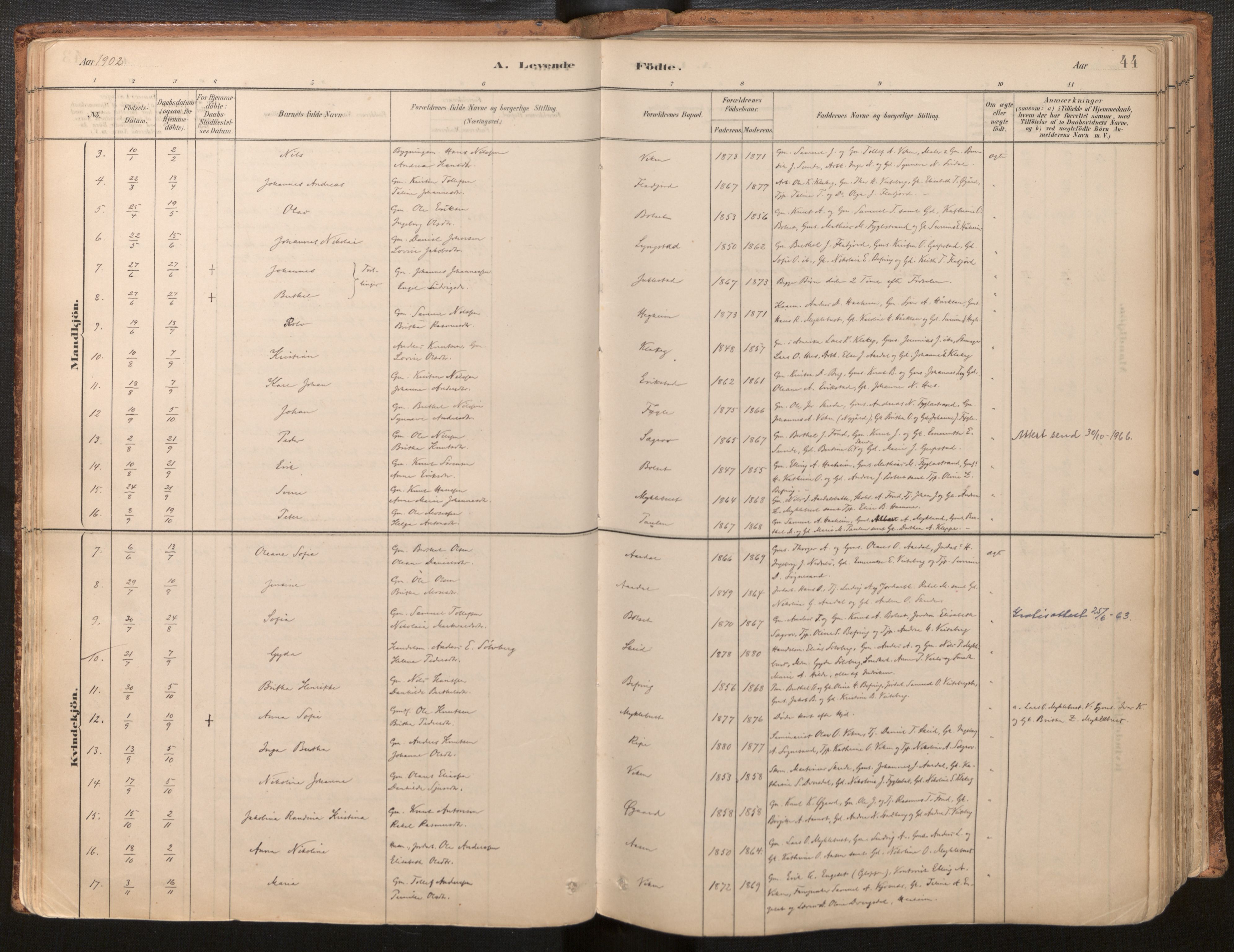 Jølster sokneprestembete, SAB/A-80701/H/Haa/Haac/L0001: Parish register (official) no. C 1, 1882-1928, p. 44