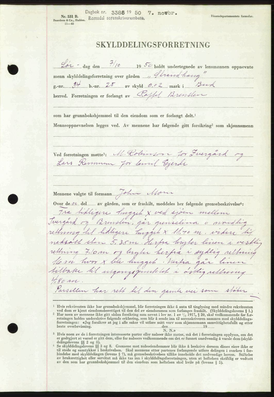 Romsdal sorenskriveri, AV/SAT-A-4149/1/2/2C: Mortgage book no. A34, 1950-1950, Diary no: : 3385/1950