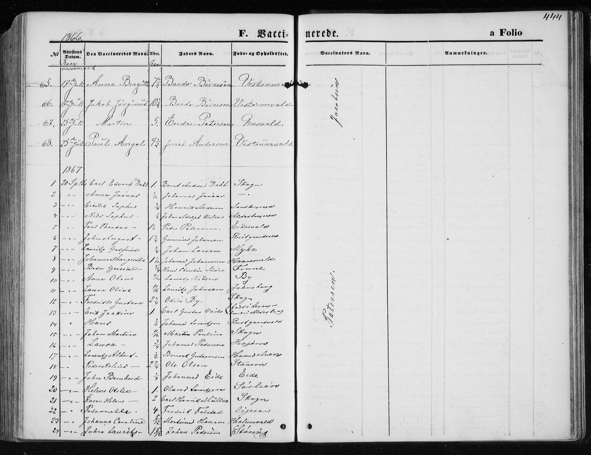 Ministerialprotokoller, klokkerbøker og fødselsregistre - Nord-Trøndelag, AV/SAT-A-1458/717/L0157: Parish register (official) no. 717A08 /1, 1863-1877, p. 444