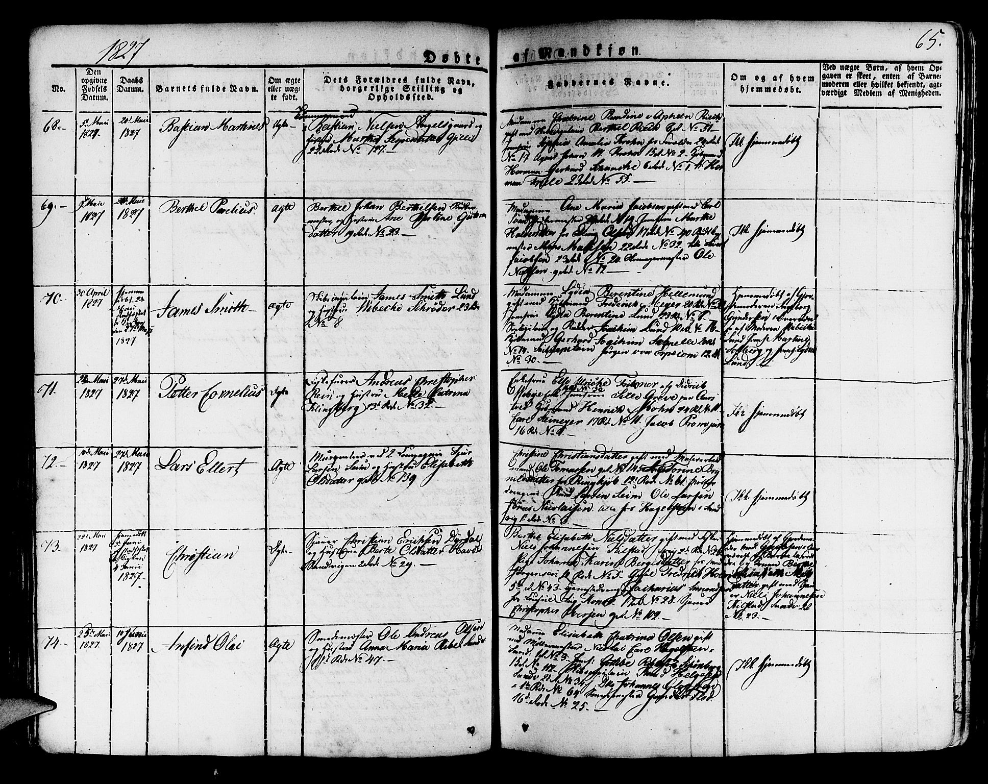 Korskirken sokneprestembete, SAB/A-76101/H/Haa/L0014: Parish register (official) no. A 14, 1823-1835, p. 65
