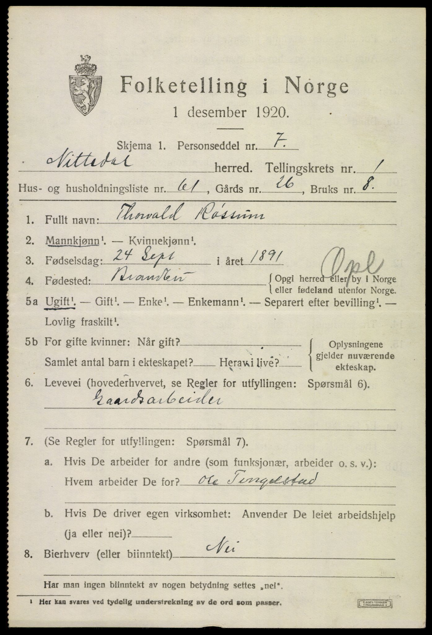 SAO, 1920 census for Nittedal, 1920, p. 1974