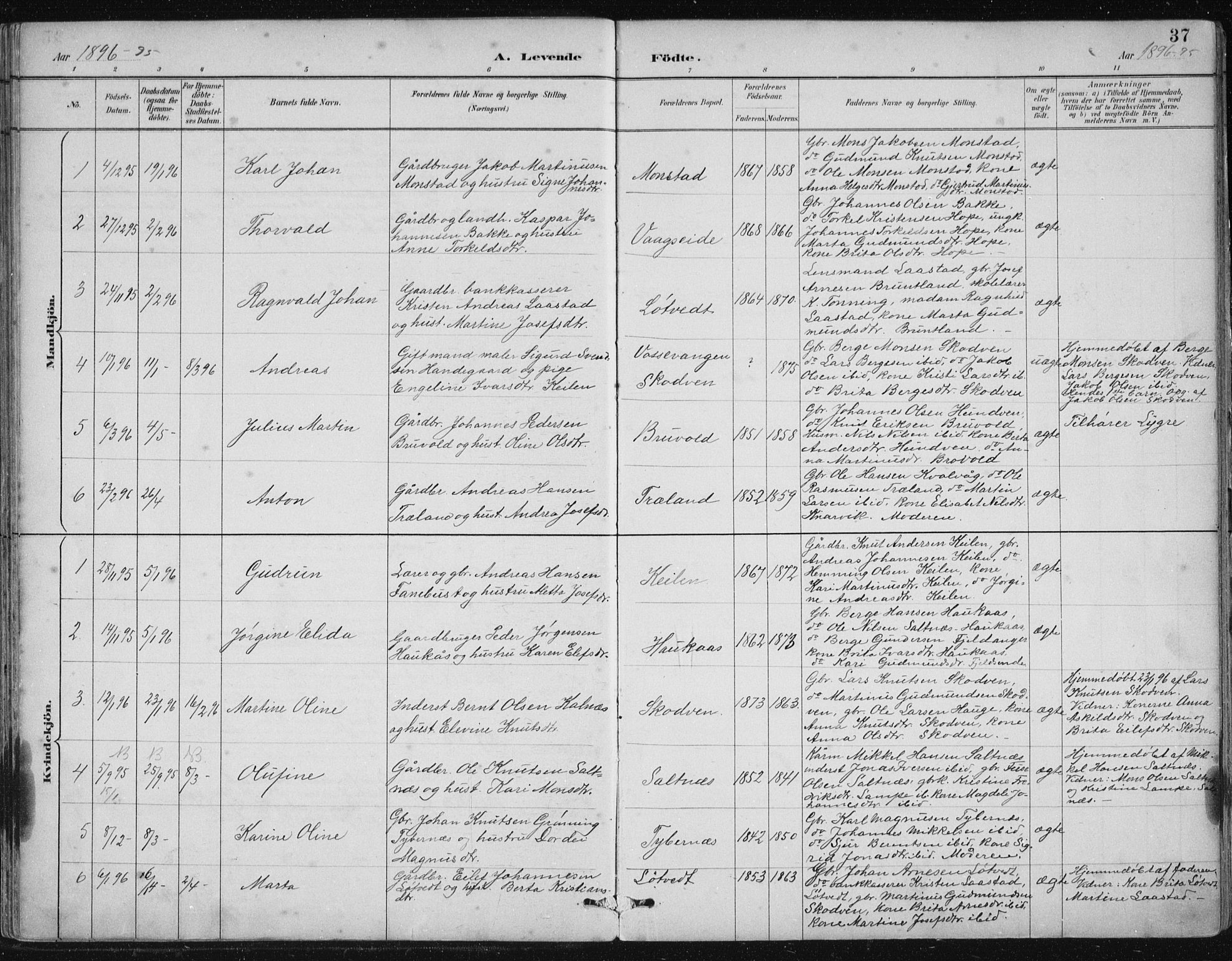 Lindås Sokneprestembete, SAB/A-76701/H/Hab: Parish register (copy) no. B 3, 1886-1914, p. 37