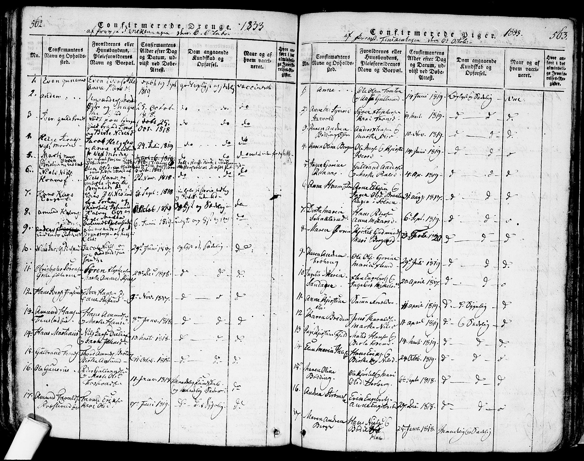 Nes prestekontor Kirkebøker, SAO/A-10410/F/Fa/L0005: Parish register (official) no. I 5, 1815-1835, p. 562-563