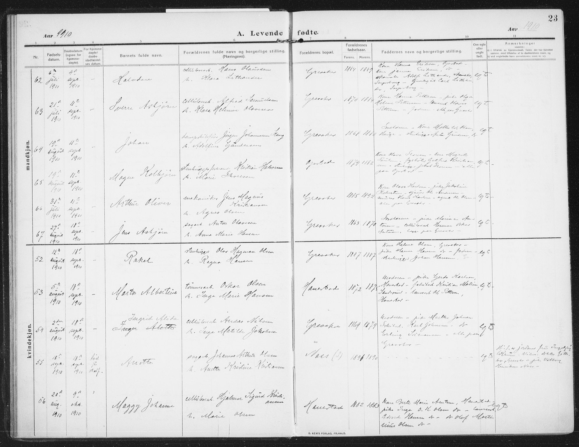 Rolvsøy prestekontor Kirkebøker, AV/SAO-A-2004/F/Fa/L0002: Parish register (official) no. 2, 1909-1917, p. 23