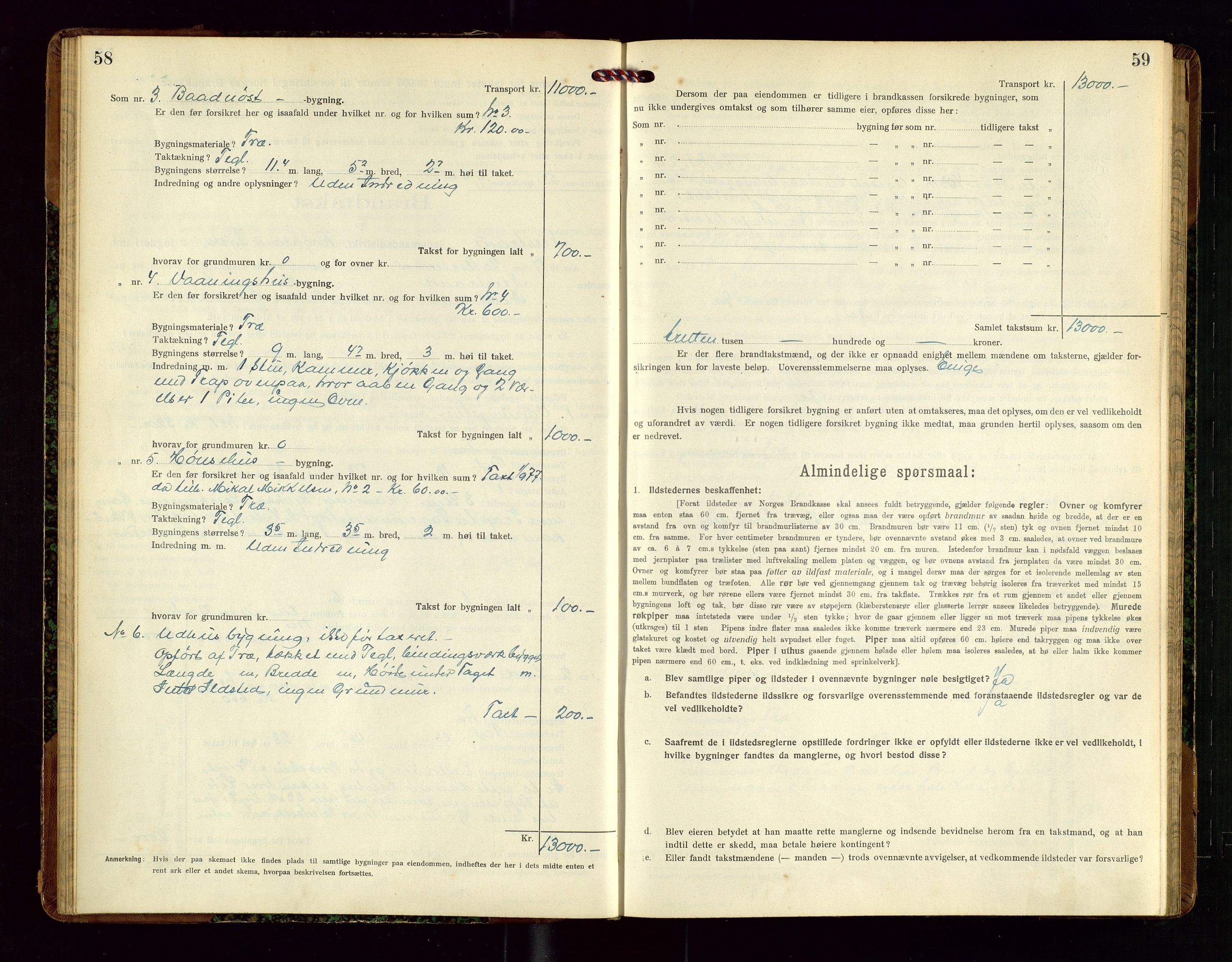 Nedstrand lensmannskontor, SAST/A-100236/Gob/L0002: "Brandtakstprotokol for Nerstrand lensmandsdistrikt Rogaland Fylke", 1916-1949, p. 58-59