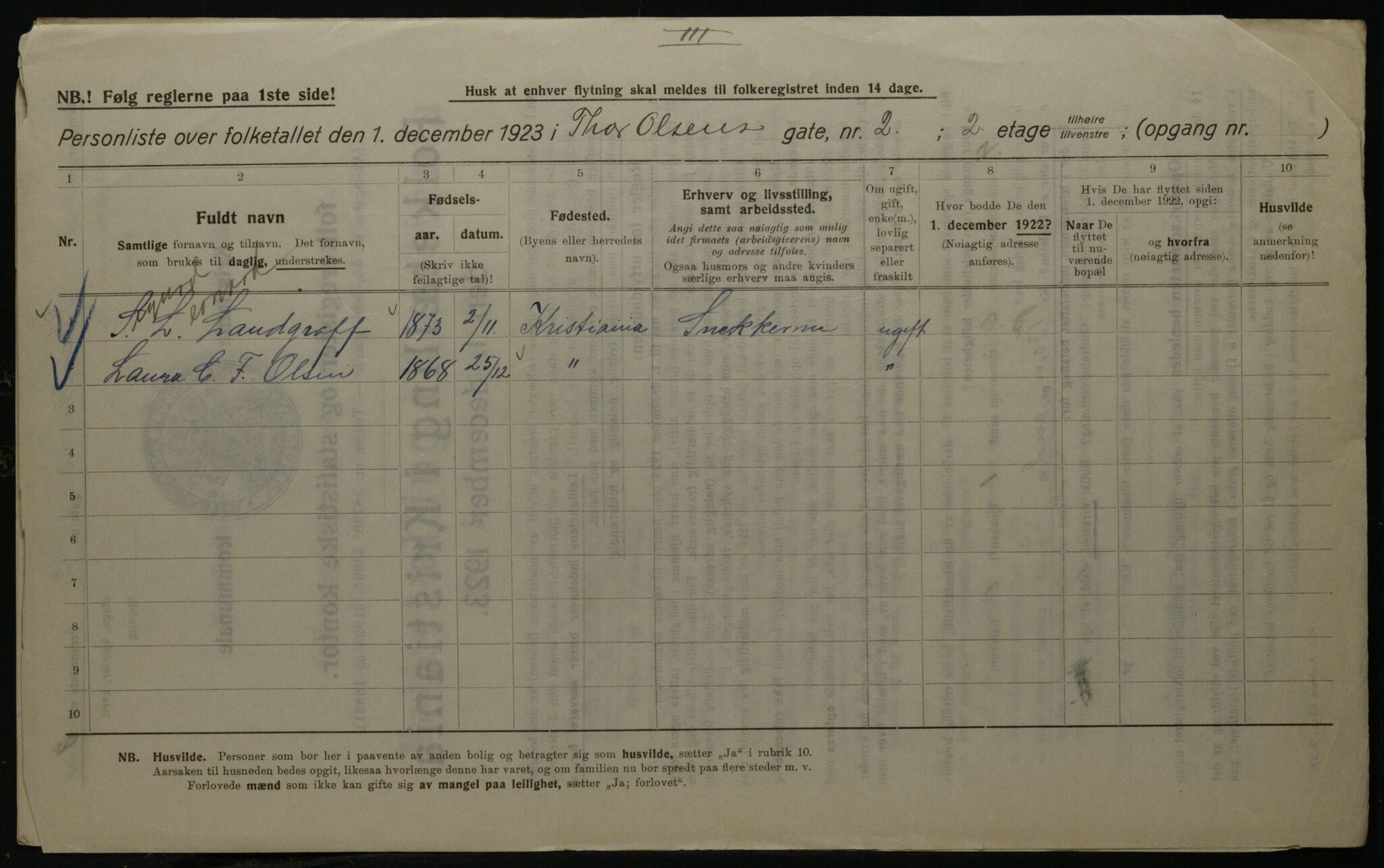 OBA, Municipal Census 1923 for Kristiania, 1923, p. 120981