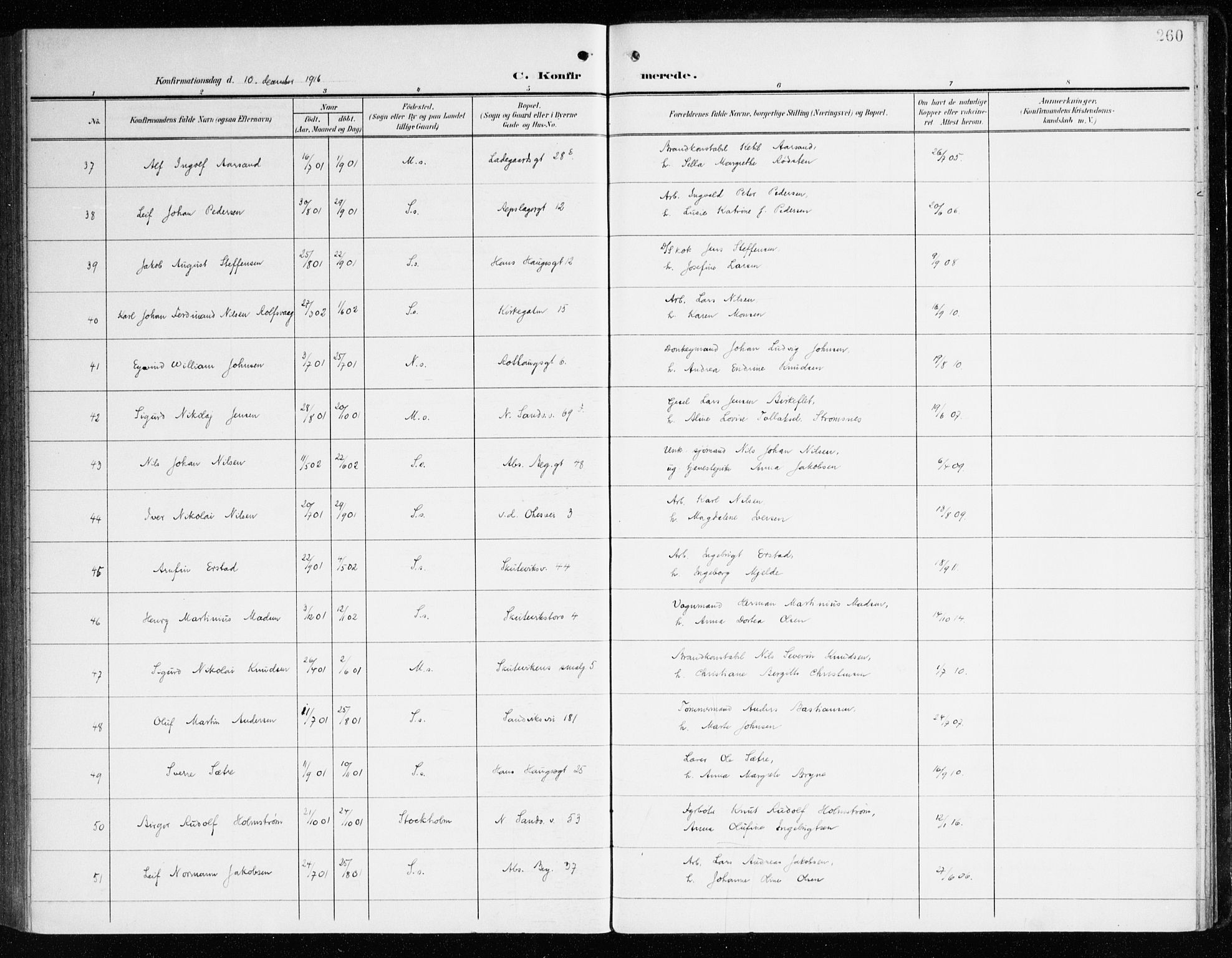 Sandviken Sokneprestembete, SAB/A-77601/H/Ha/L0011: Parish register (official) no. C 2, 1905-1918, p. 260