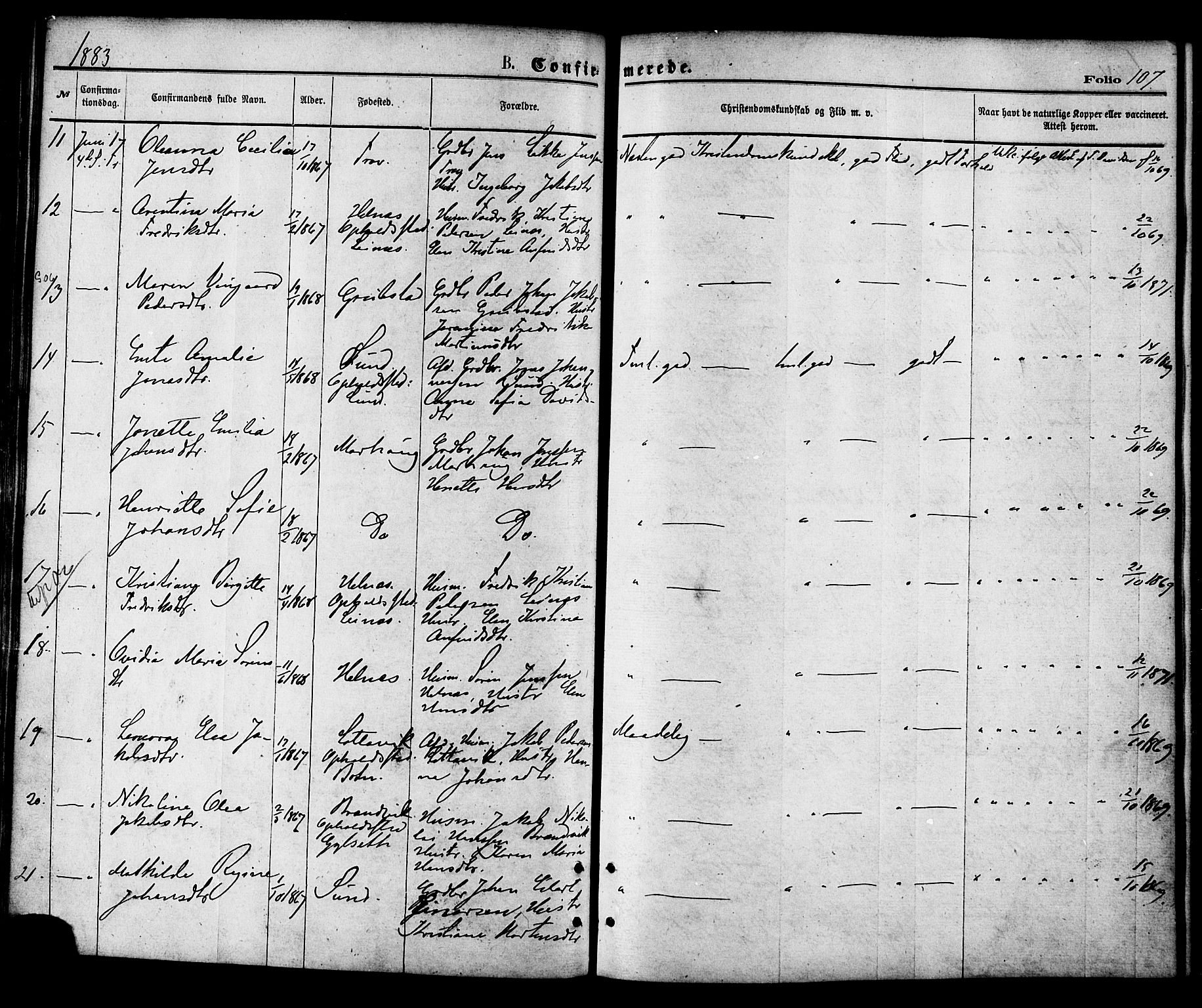 Ministerialprotokoller, klokkerbøker og fødselsregistre - Nordland, AV/SAT-A-1459/857/L0821: Parish register (official) no. 857A01, 1875-1889, p. 107