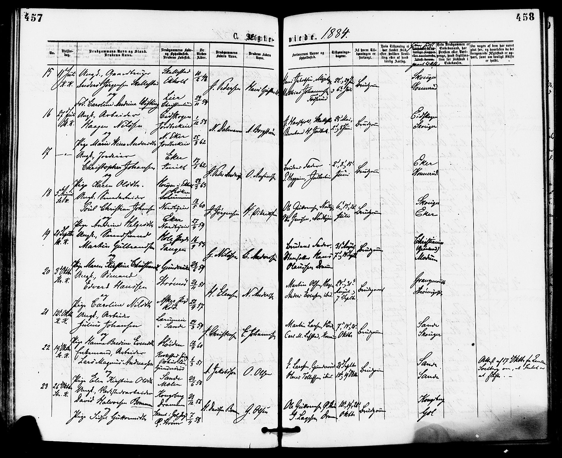 Skoger kirkebøker, AV/SAKO-A-59/F/Fa/L0005: Parish register (official) no. I 5, 1873-1884, p. 457-458