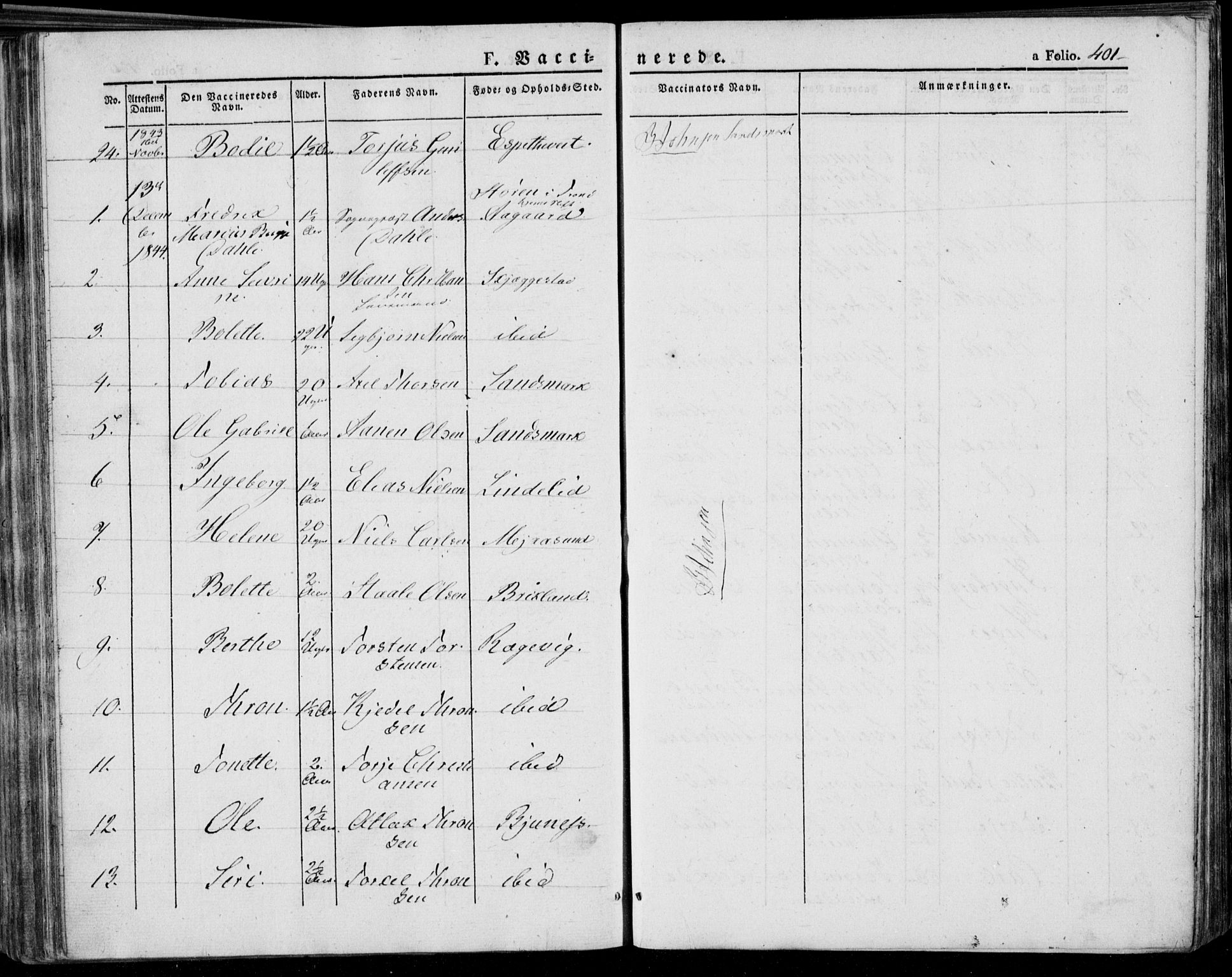 Bakke sokneprestkontor, SAK/1111-0002/F/Fa/Faa/L0004: Parish register (official) no. A 4, 1834-1846, p. 401