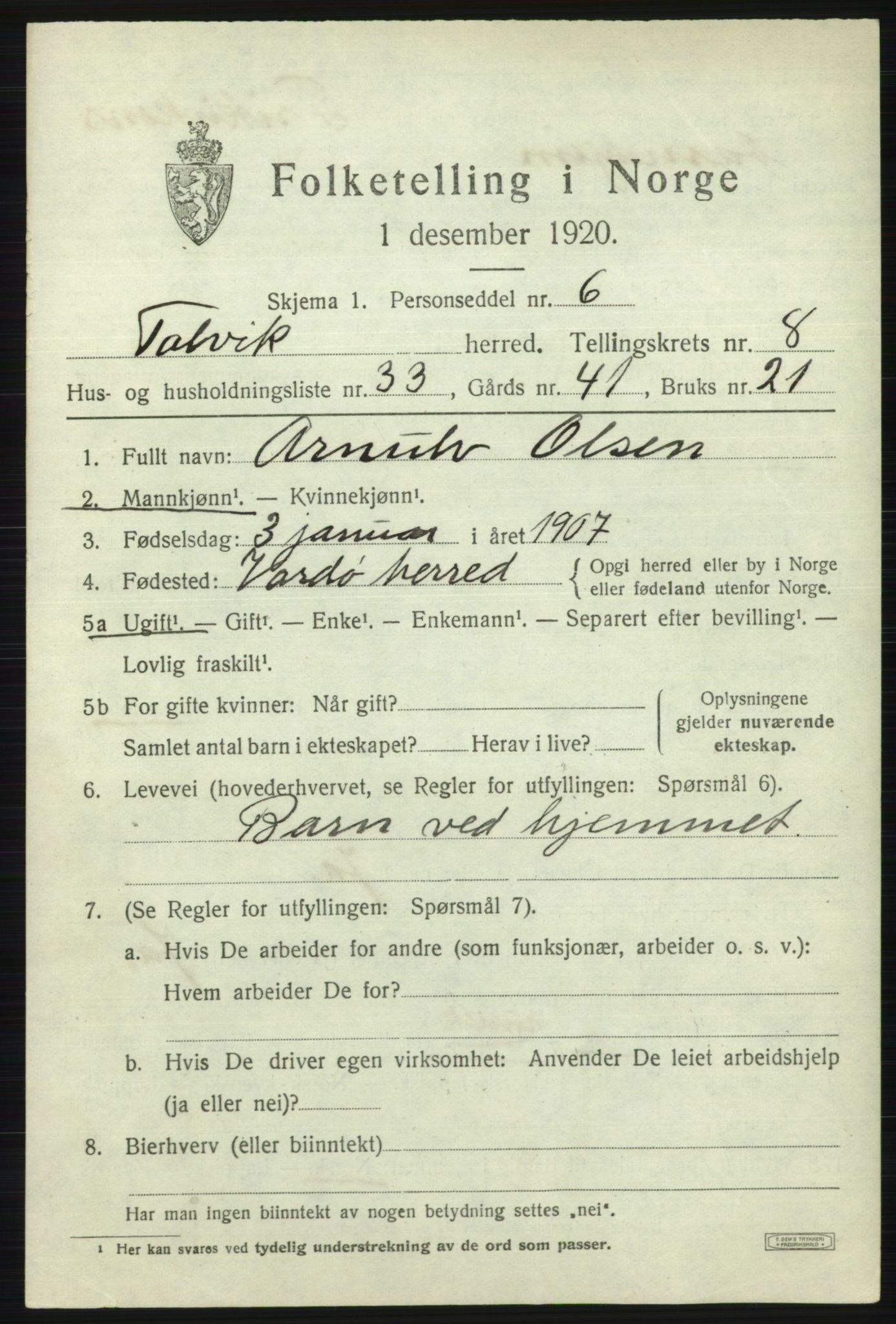 SATØ, 1920 census for Talvik, 1920, p. 5344