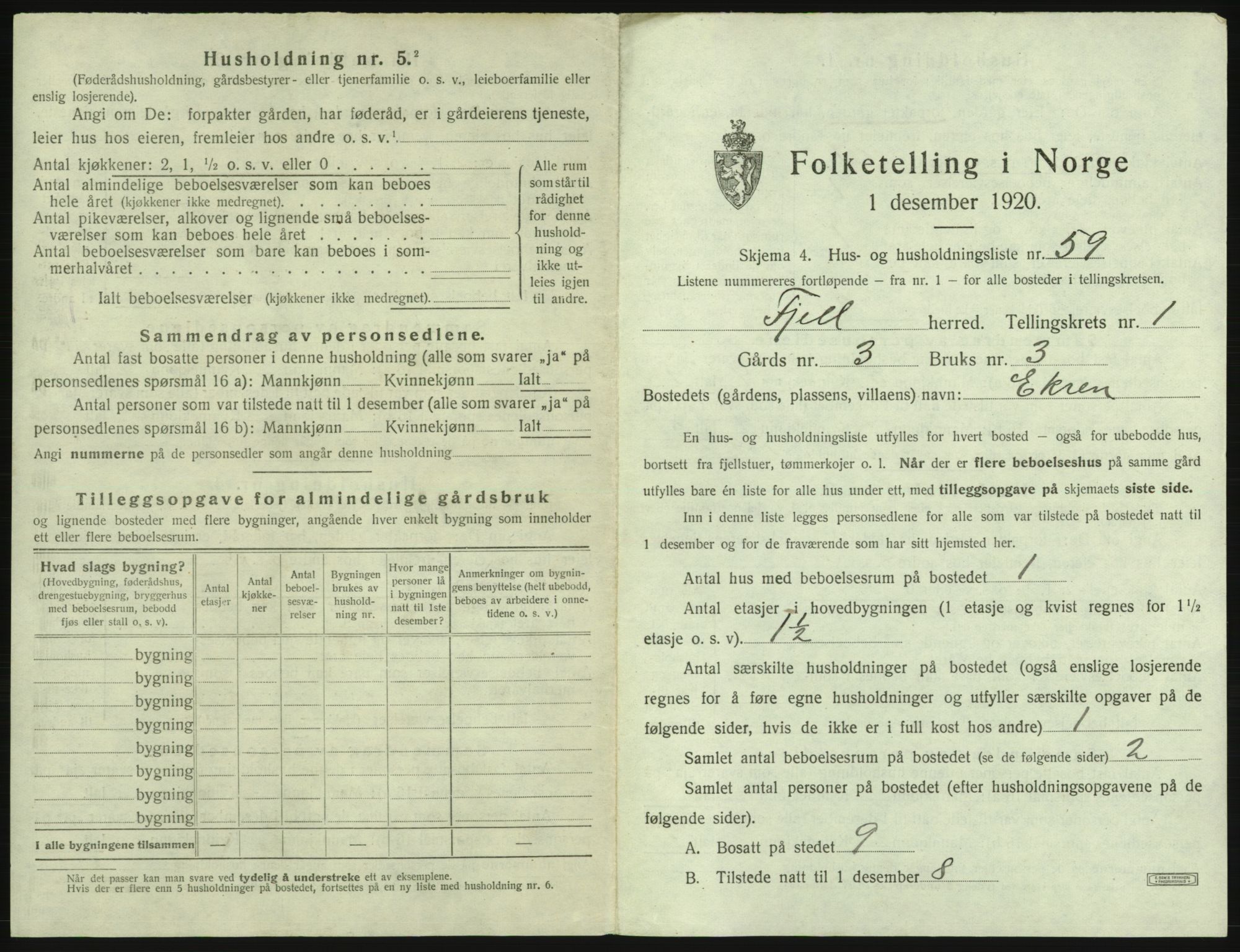 SAB, 1920 census for Fjell, 1920, p. 159