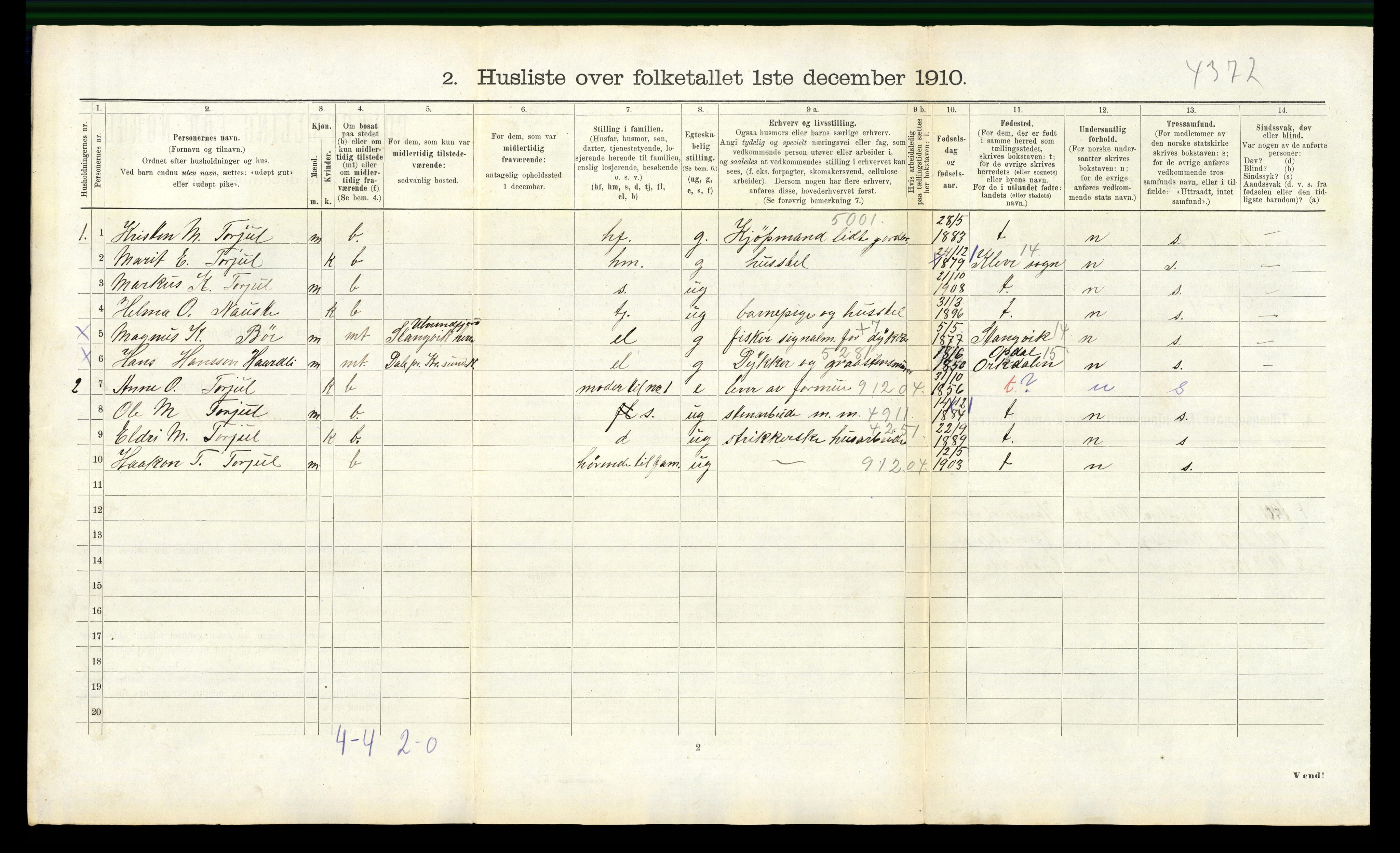 RA, 1910 census for Eresfjord og Vistdal, 1910, p. 400