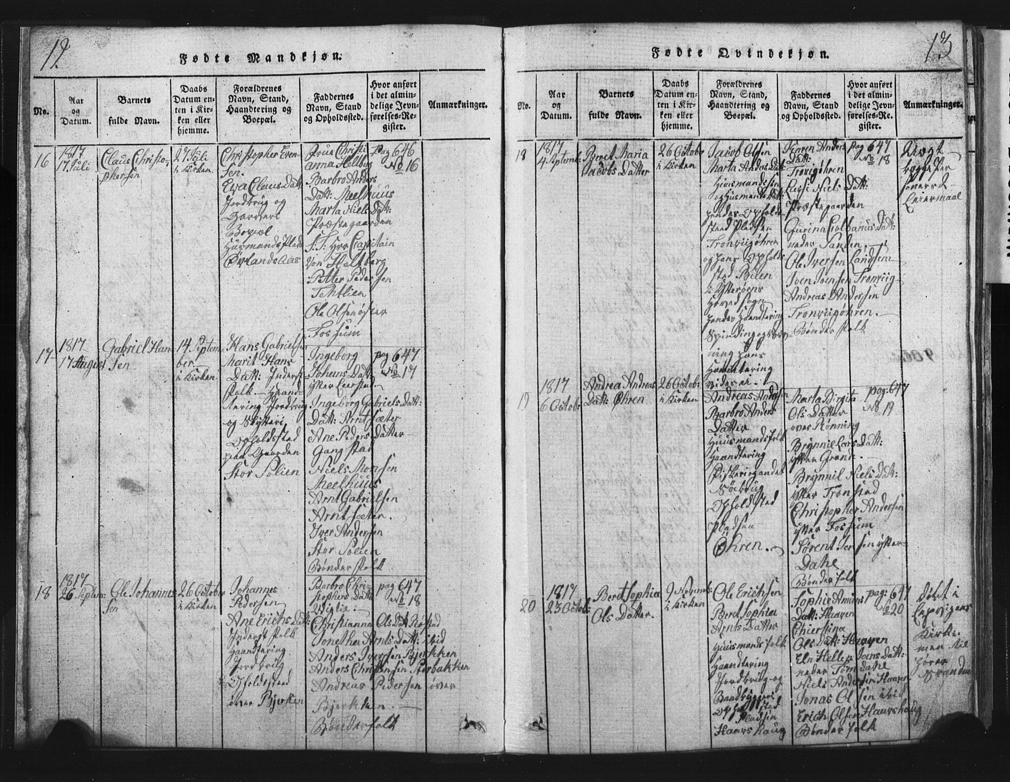 Ministerialprotokoller, klokkerbøker og fødselsregistre - Nord-Trøndelag, AV/SAT-A-1458/701/L0017: Parish register (copy) no. 701C01, 1817-1825, p. 12-13