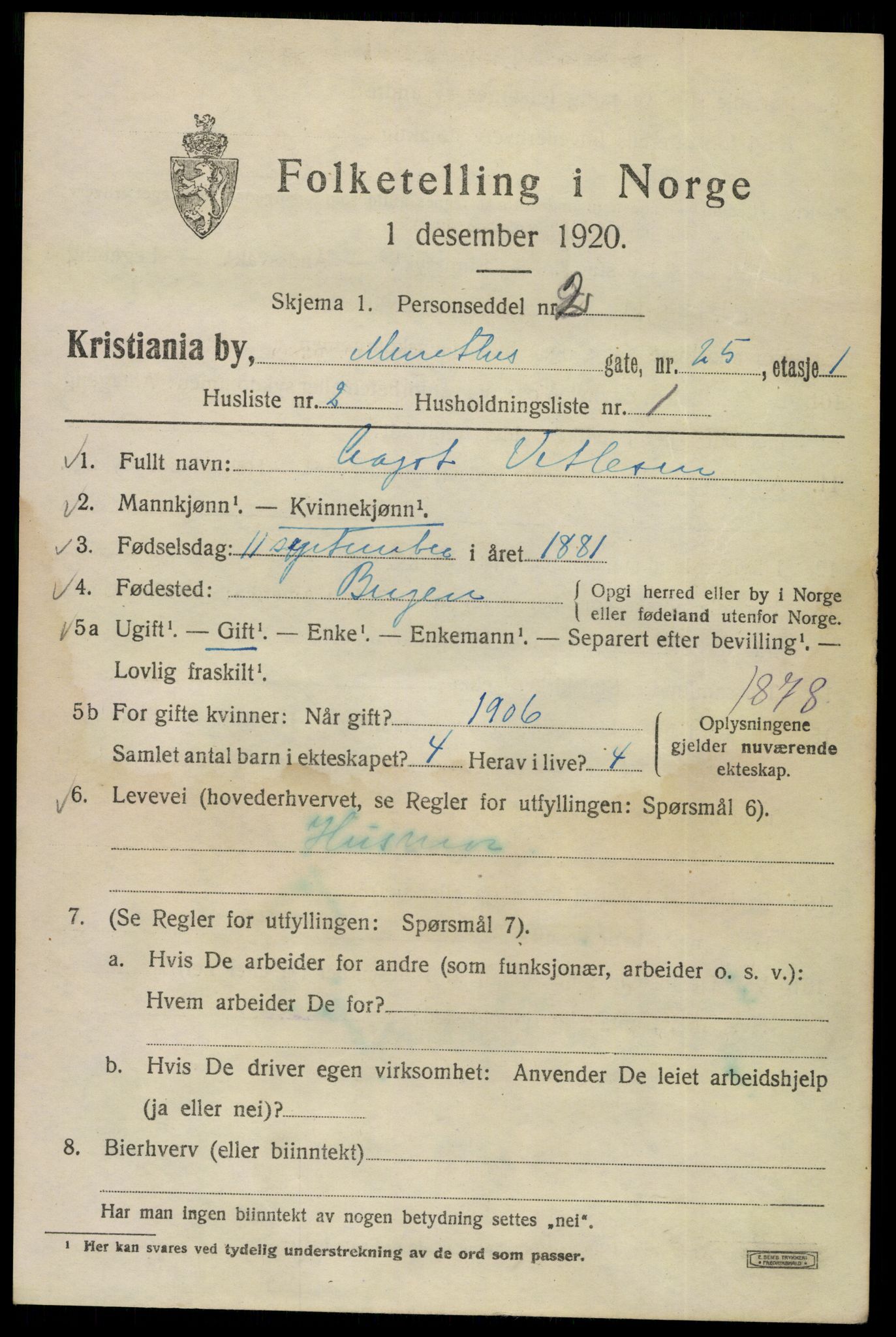 SAO, 1920 census for Kristiania, 1920, p. 405257