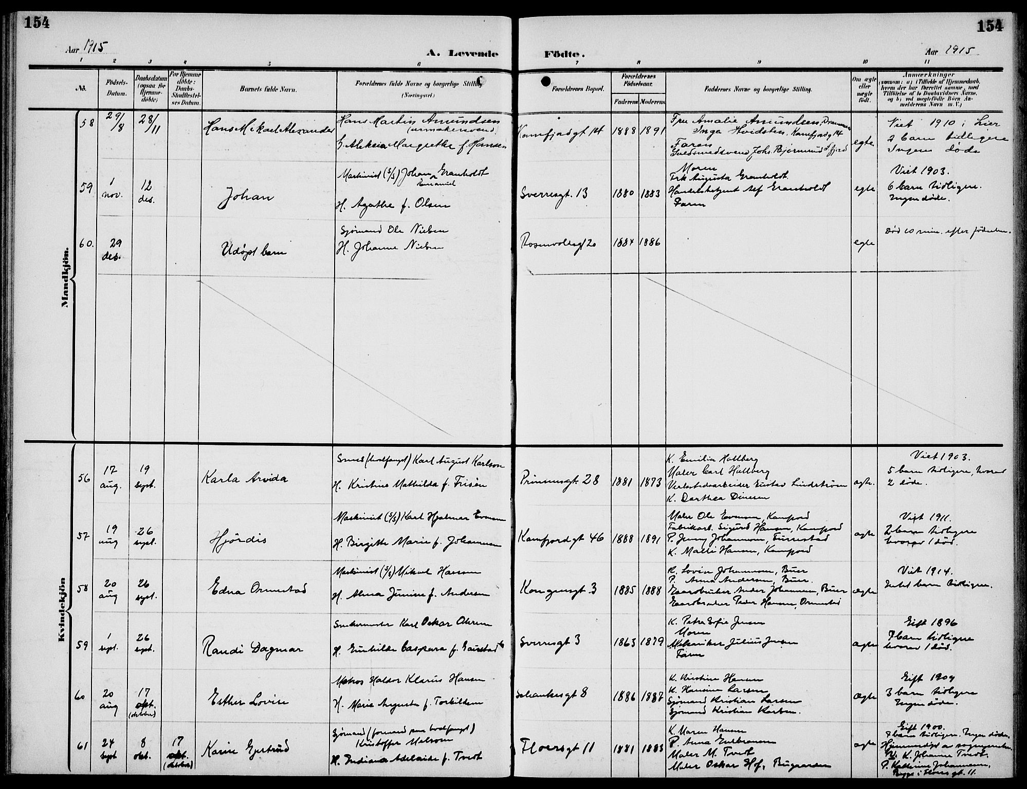 Sandefjord kirkebøker, AV/SAKO-A-315/G/Ga/L0003: Parish register (copy) no. 3, 1903-1920, p. 154