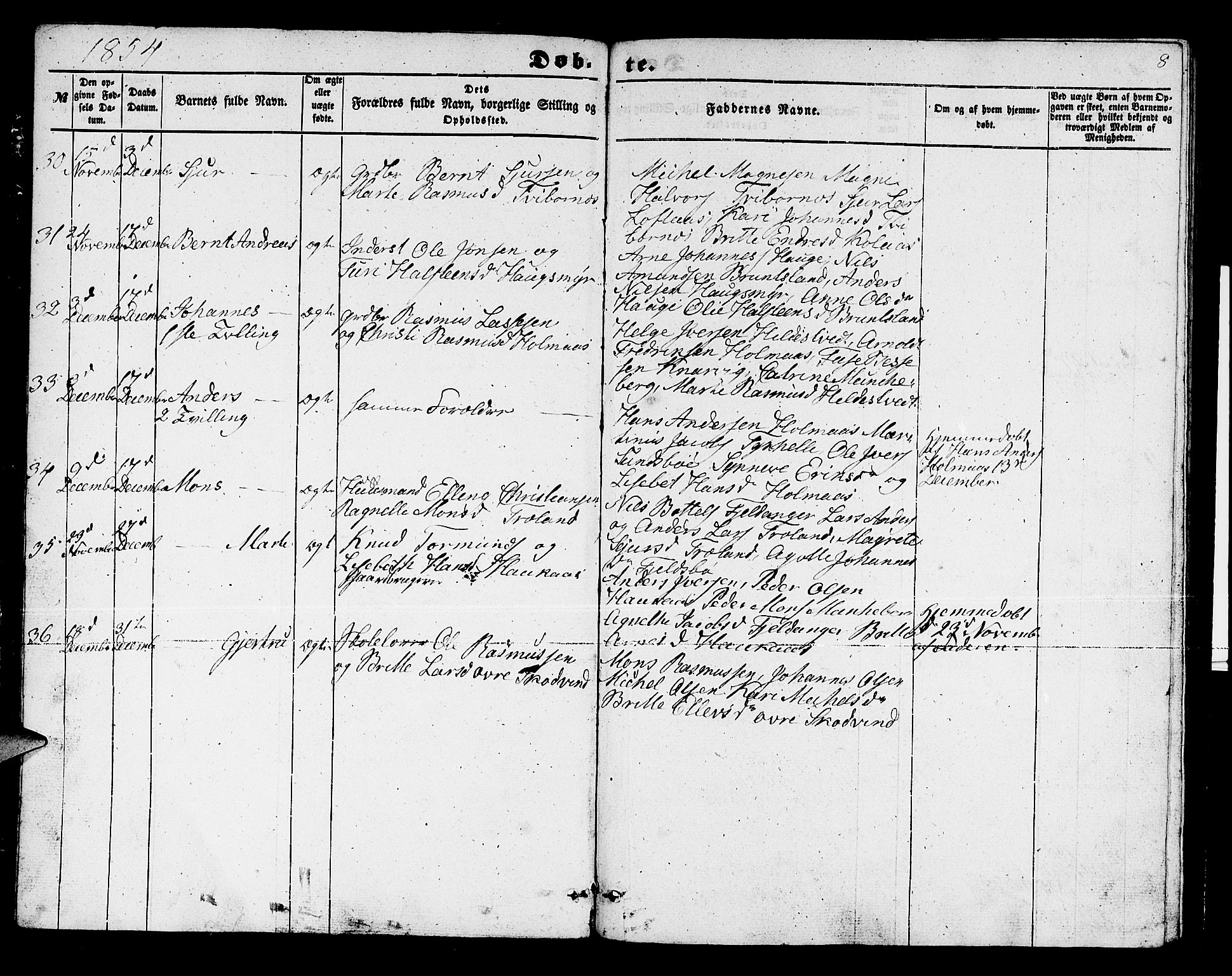 Lindås Sokneprestembete, SAB/A-76701/H/Hab: Parish register (copy) no. B 1, 1853-1866, p. 8