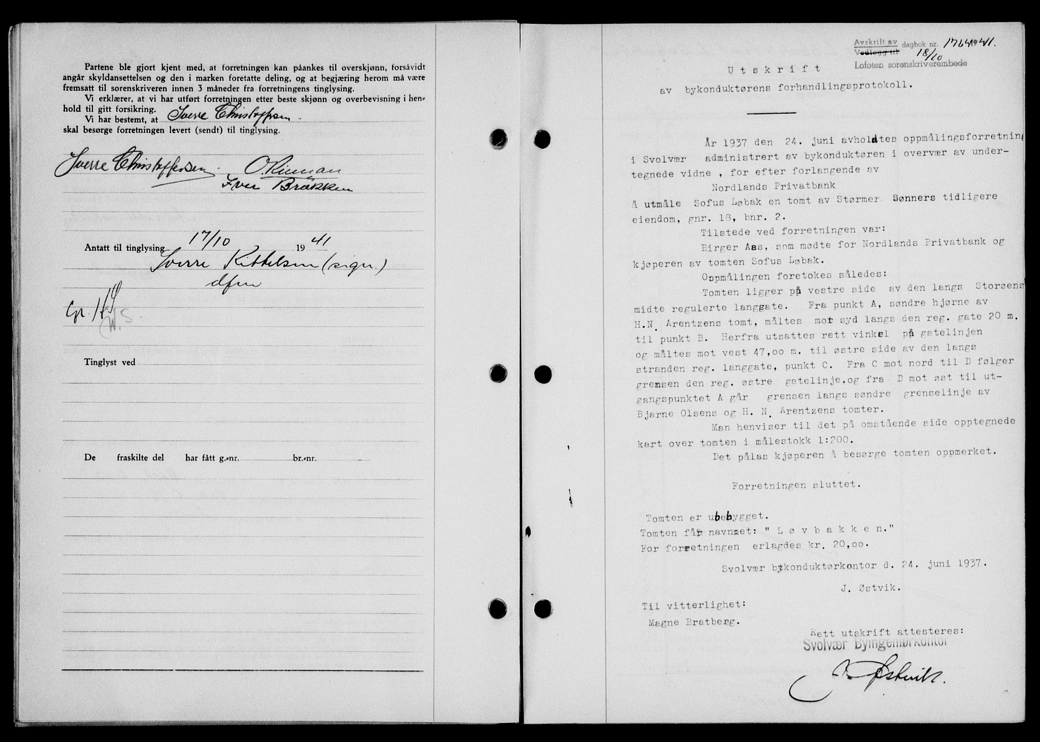 Lofoten sorenskriveri, SAT/A-0017/1/2/2C/L0009a: Mortgage book no. 9a, 1941-1942, Diary no: : 1764/1941