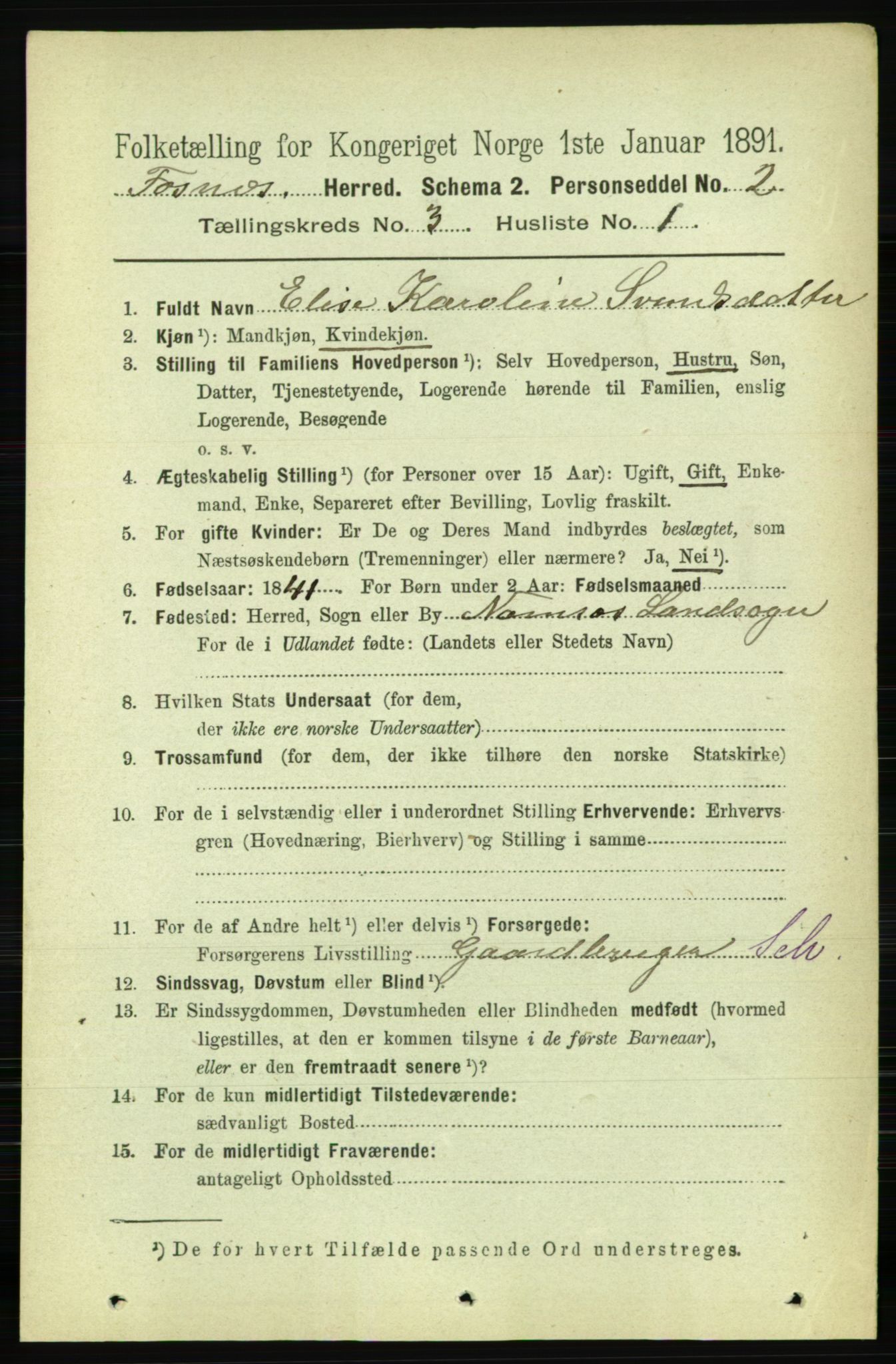 RA, 1891 census for 1748 Fosnes, 1891, p. 702