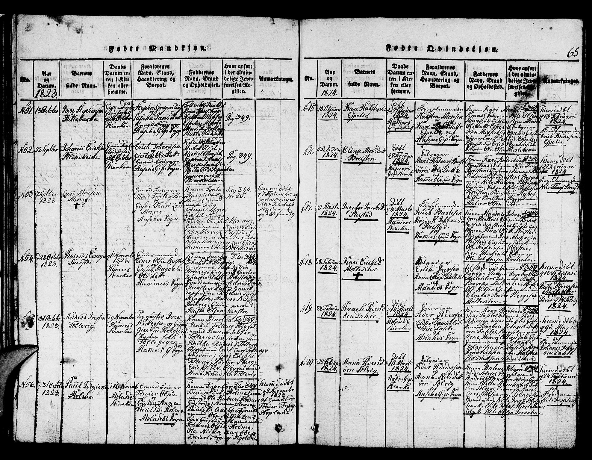 Hamre sokneprestembete, SAB/A-75501/H/Ha/Hab: Parish register (copy) no. A 1, 1816-1826, p. 65