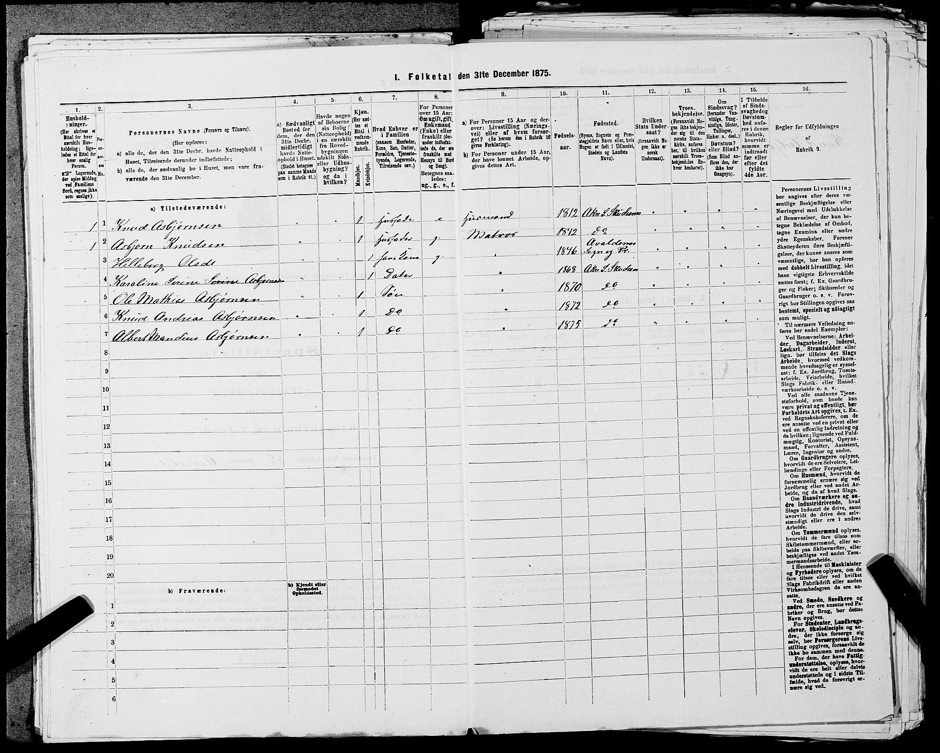 SAST, 1875 census for 1150L Skudenes/Falnes, Åkra og Ferkingstad, 1875, p. 393