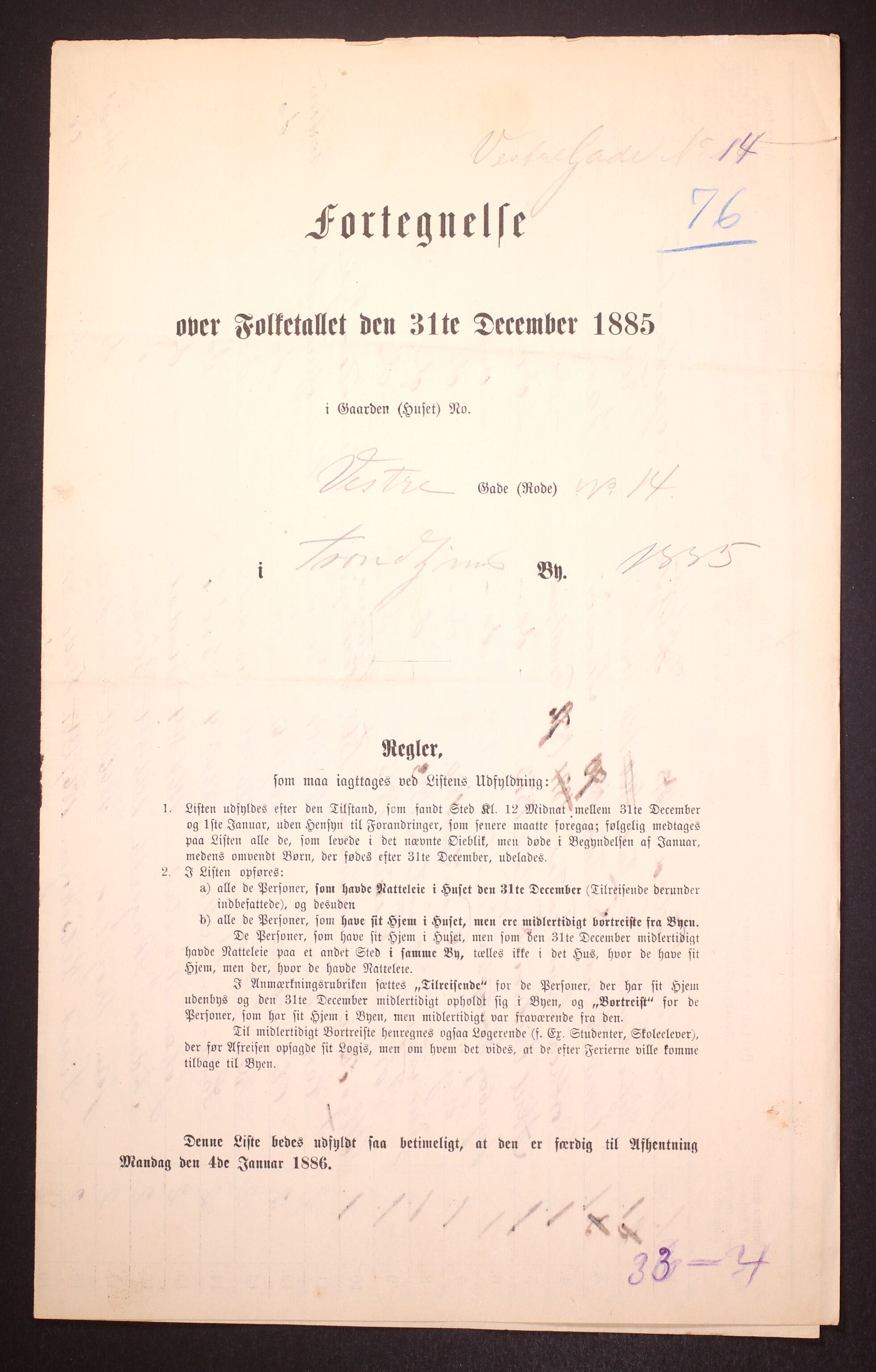 SAT, 1885 census for 1601 Trondheim, 1885, p. 136