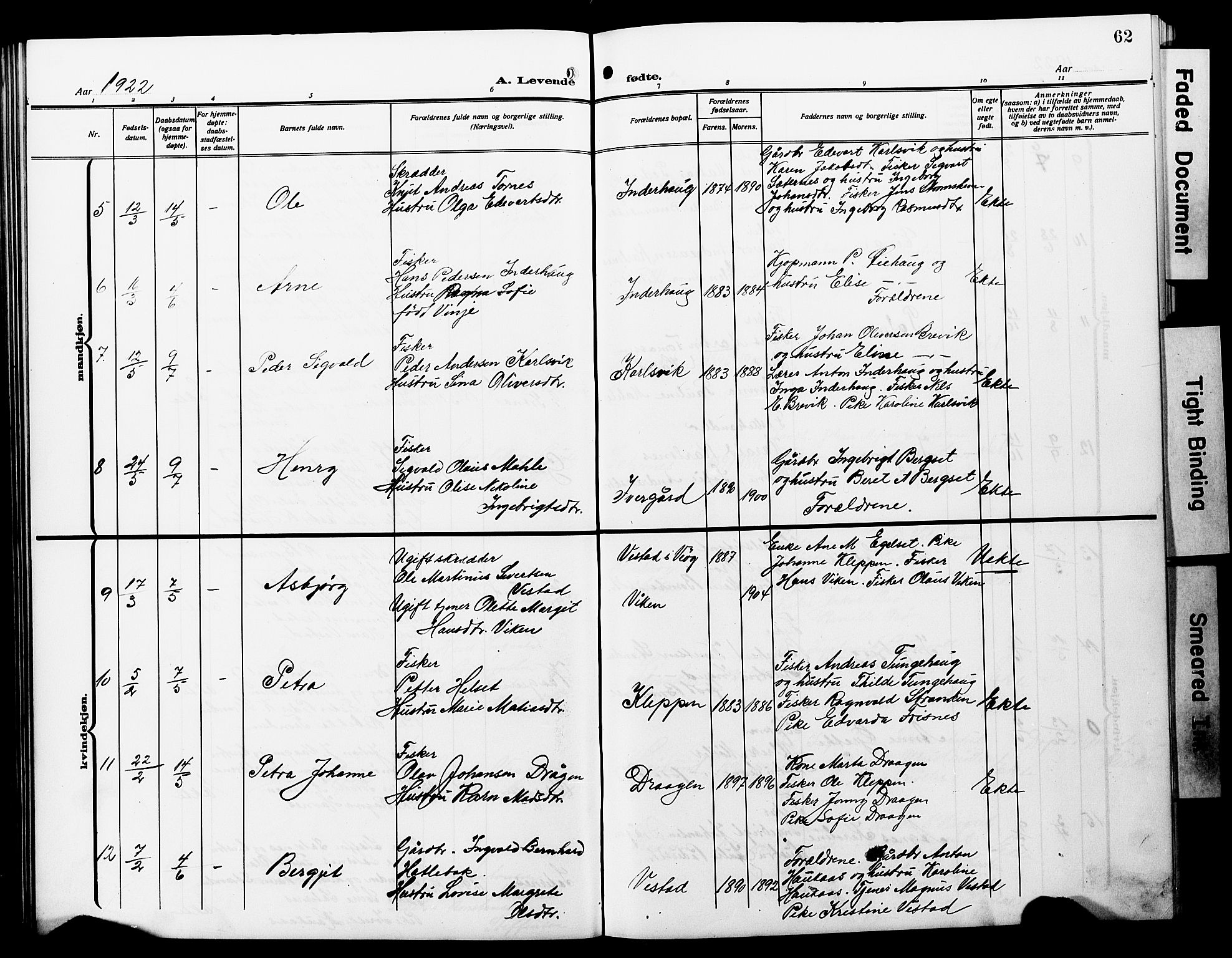 Ministerialprotokoller, klokkerbøker og fødselsregistre - Møre og Romsdal, SAT/A-1454/566/L0774: Parish register (copy) no. 566C03, 1910-1929, p. 62