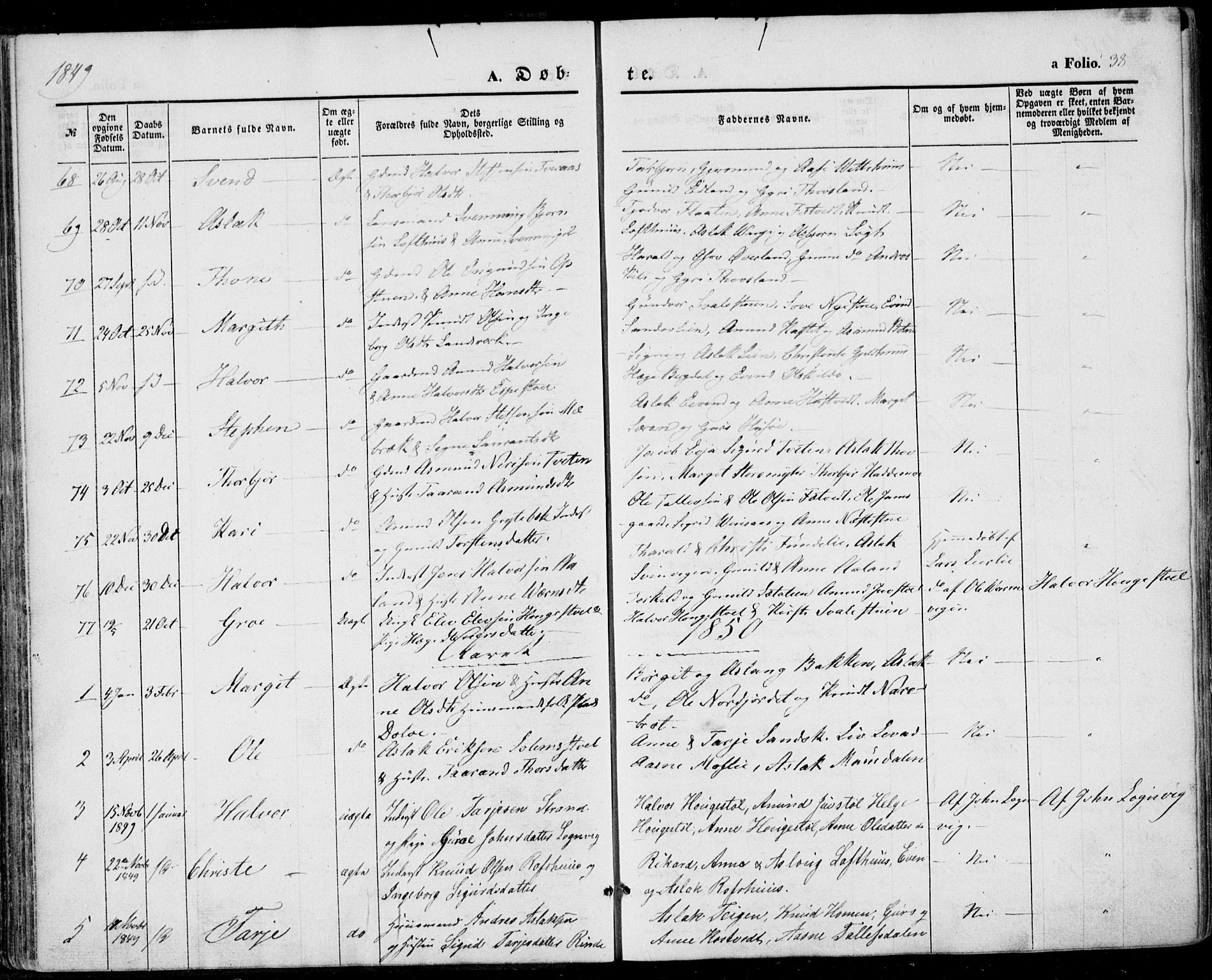 Vinje kirkebøker, SAKO/A-312/F/Fa/L0004: Parish register (official) no. I 4, 1843-1869, p. 38