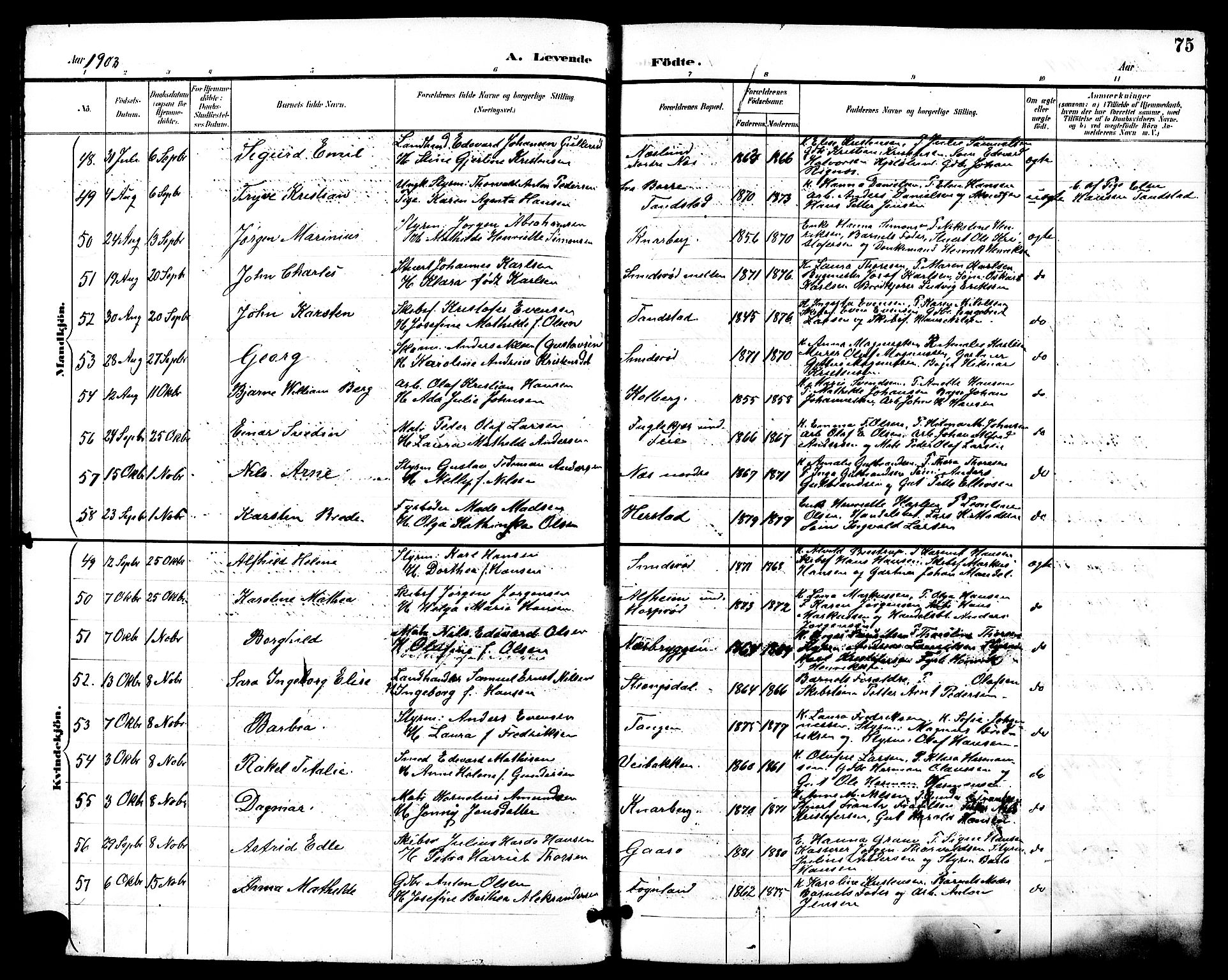 Nøtterøy kirkebøker, AV/SAKO-A-354/G/Ga/L0004: Parish register (copy) no. I 4, 1894-1909, p. 75