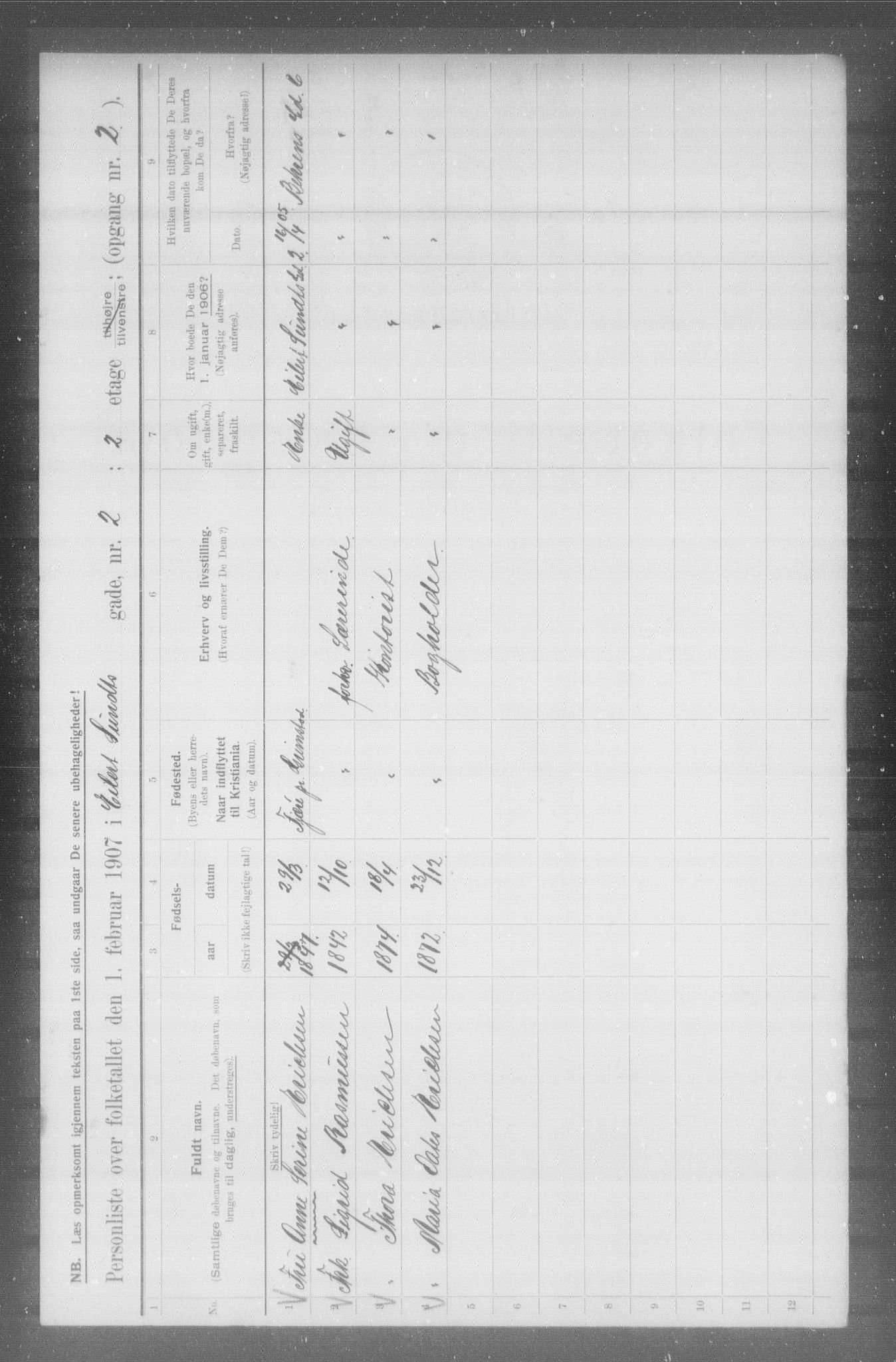 OBA, Municipal Census 1907 for Kristiania, 1907, p. 9558