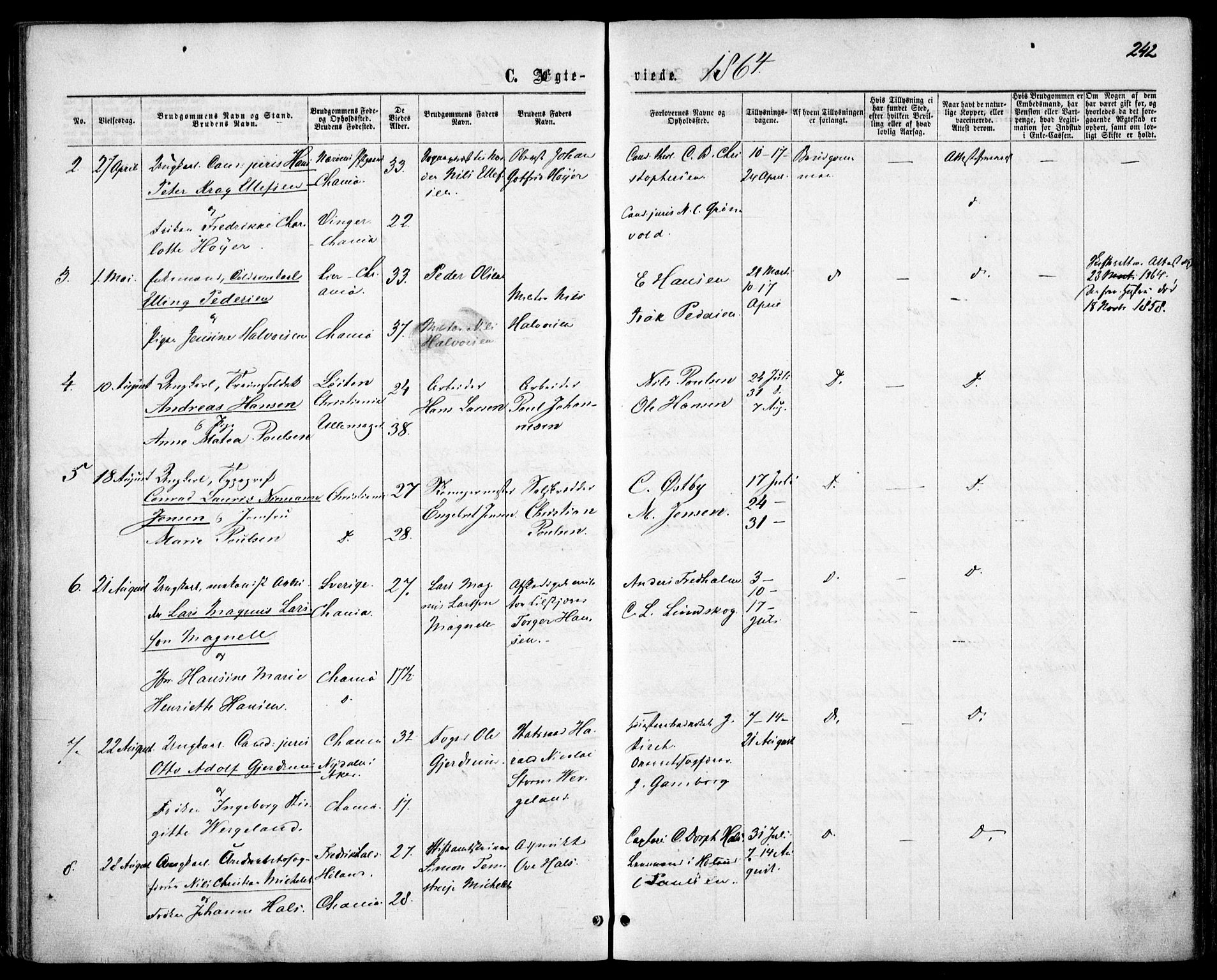 Garnisonsmenigheten Kirkebøker, SAO/A-10846/F/Fa/L0010: Parish register (official) no. 10, 1859-1869, p. 242