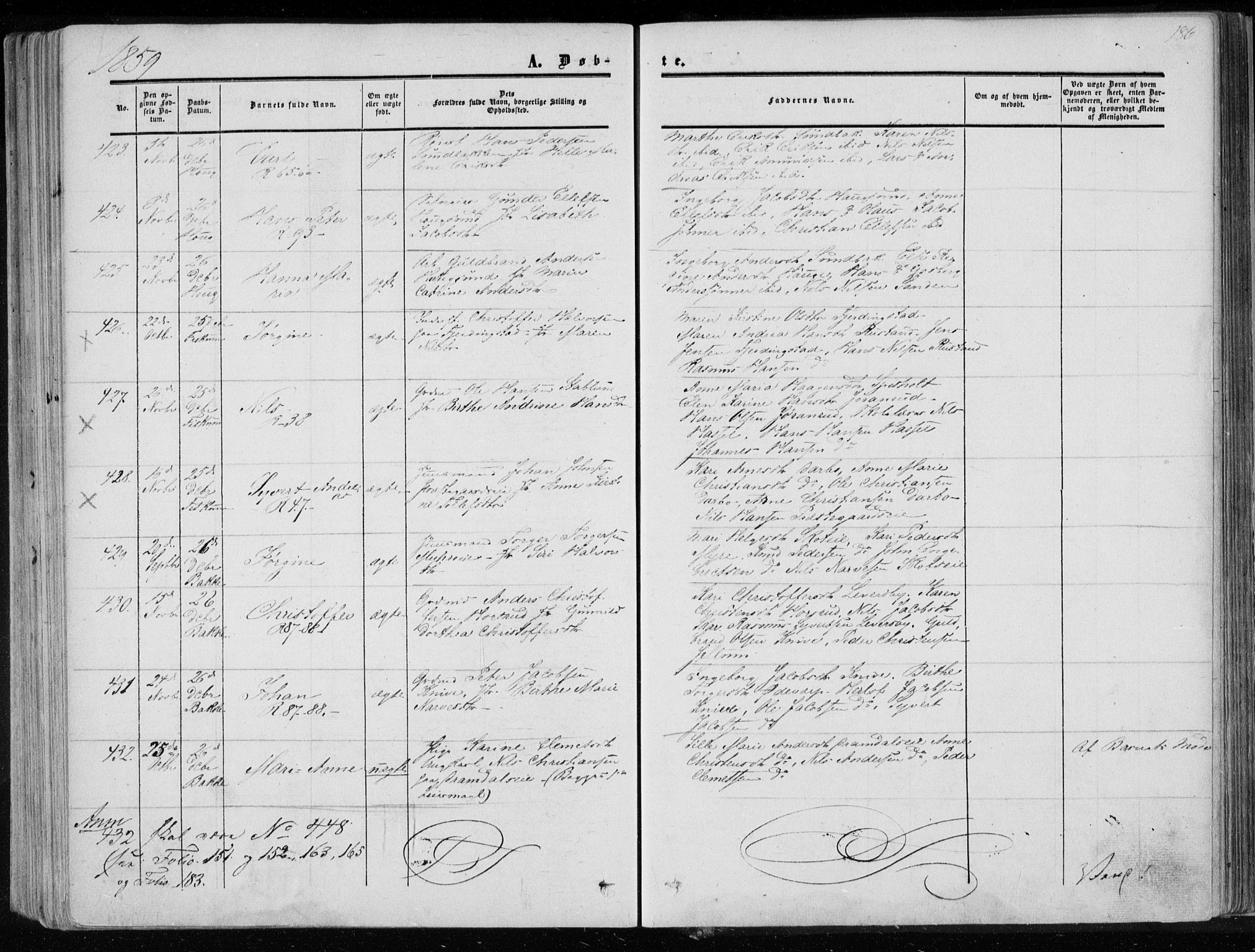 Eiker kirkebøker, SAKO/A-4/F/Fa/L0015a: Parish register (official) no. I 15A, 1854-1860, p. 186