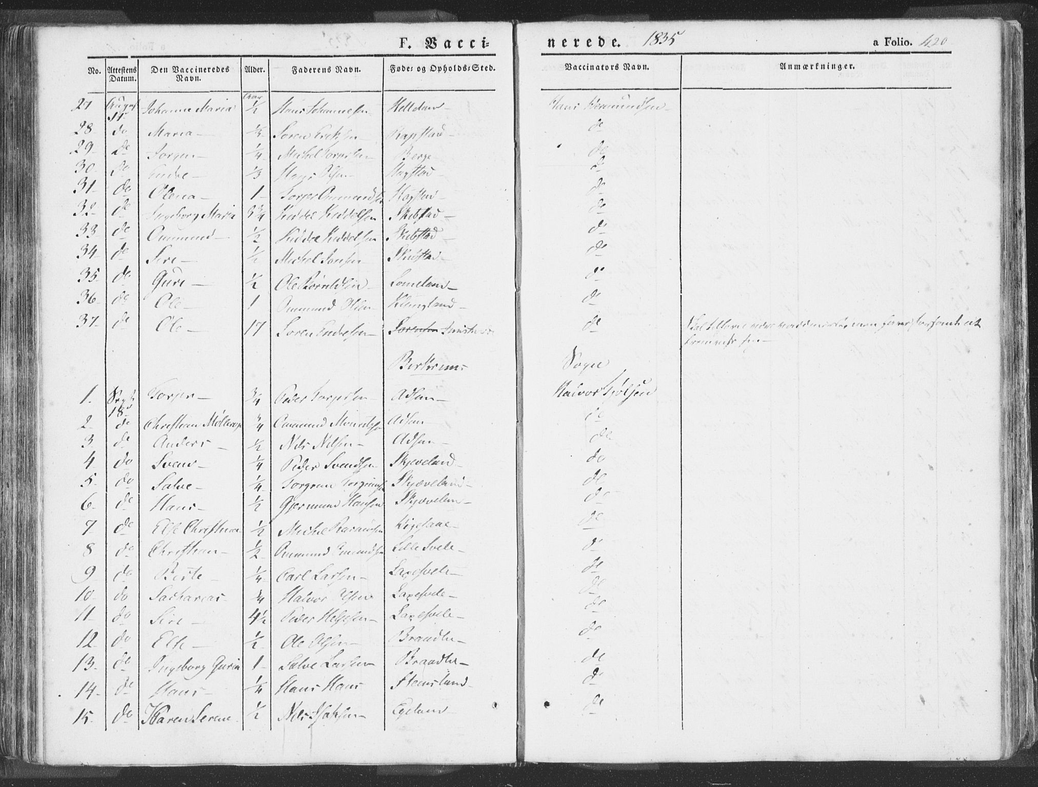 Helleland sokneprestkontor, SAST/A-101810: Parish register (official) no. A 6.2, 1834-1863, p. 420