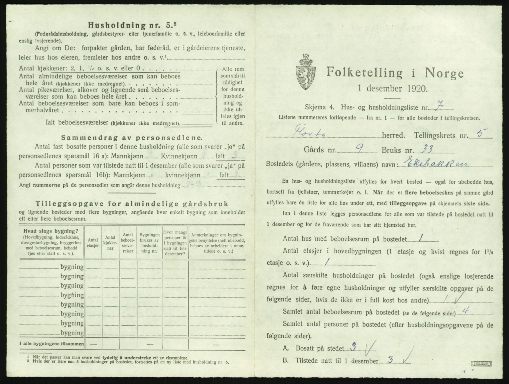 SAK, 1920 census for Flosta, 1920, p. 554