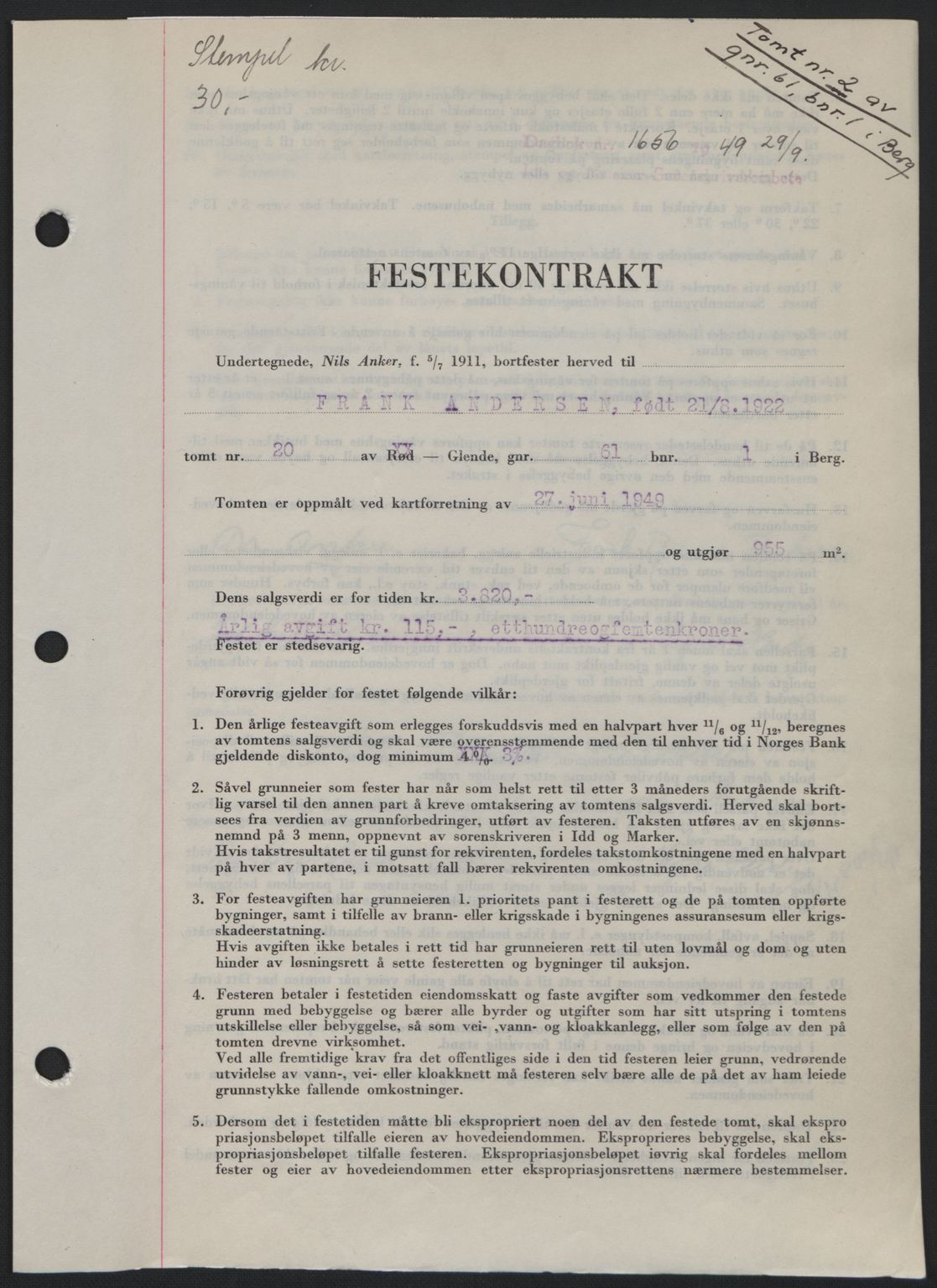 Idd og Marker sorenskriveri, AV/SAO-A-10283/G/Gb/Gbb/L0012: Mortgage book no. A12, 1949-1949, Diary no: : 1656/1949