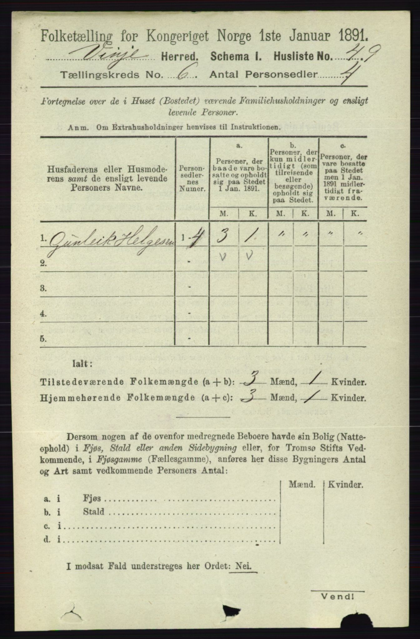 RA, 1891 census for 0834 Vinje, 1891, p. 1405