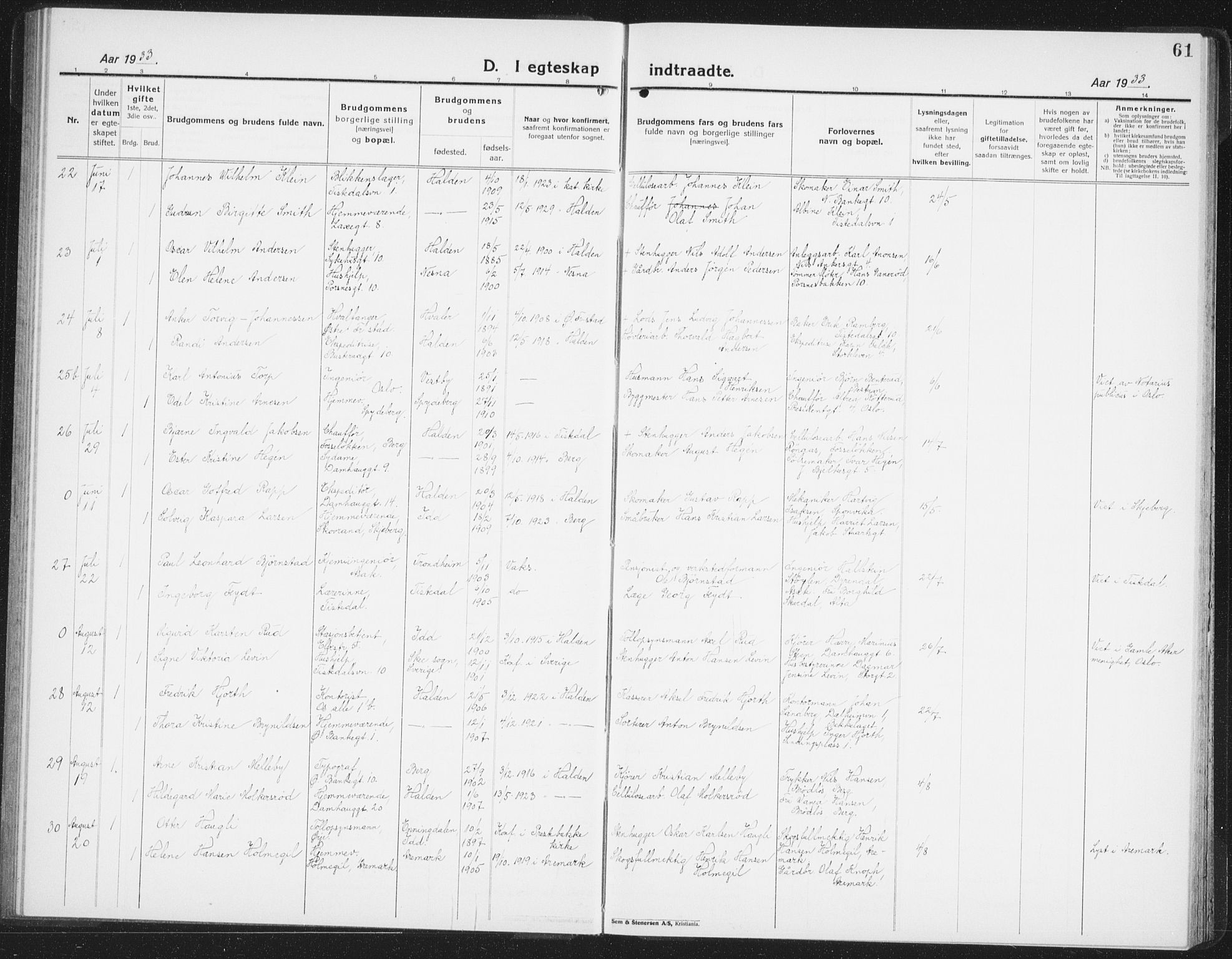 Halden prestekontor Kirkebøker, AV/SAO-A-10909/G/Ga/L0014: Parish register (copy) no. 14, 1925-1943, p. 61