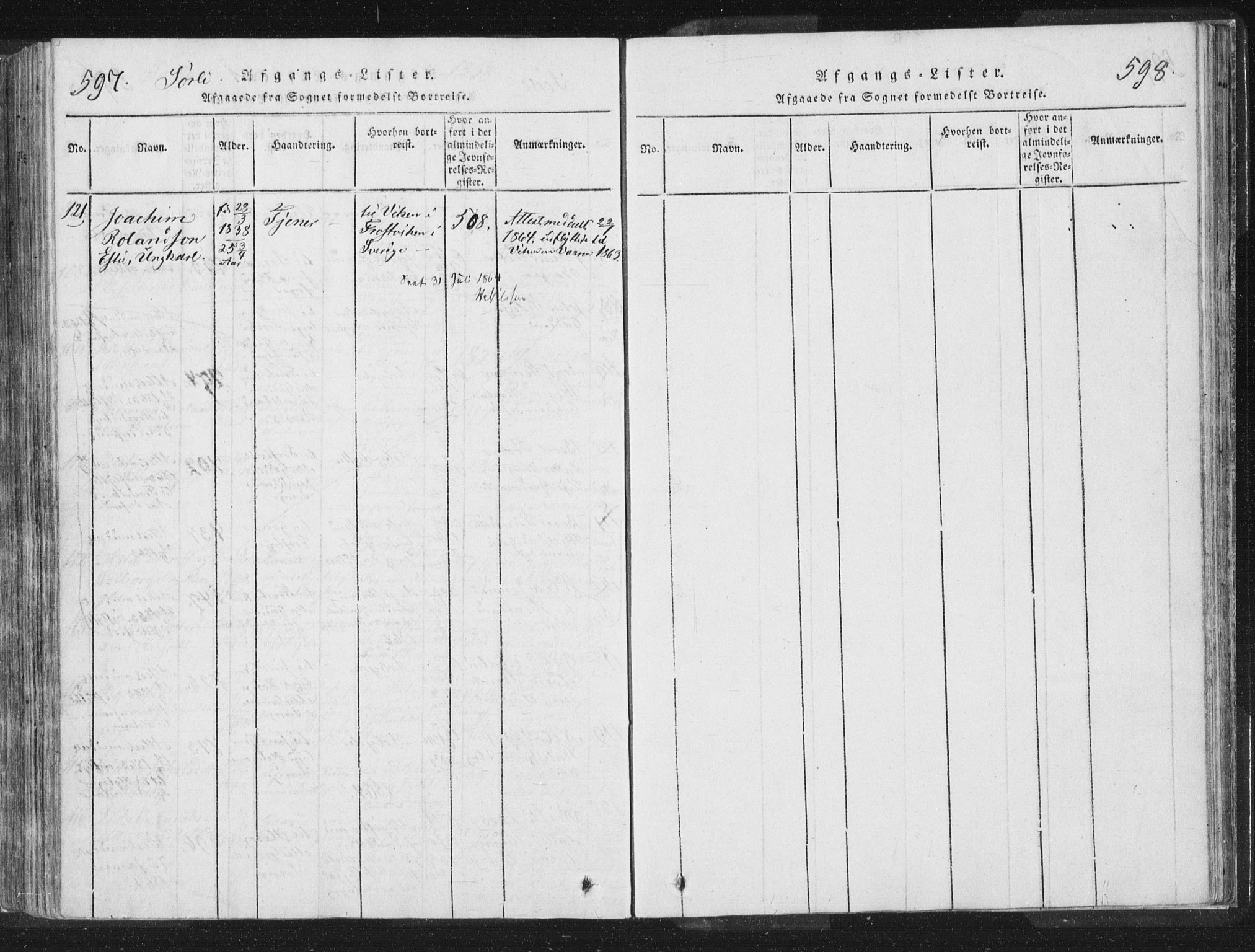 Ministerialprotokoller, klokkerbøker og fødselsregistre - Nord-Trøndelag, SAT/A-1458/755/L0491: Parish register (official) no. 755A01 /2, 1817-1864, p. 597-598