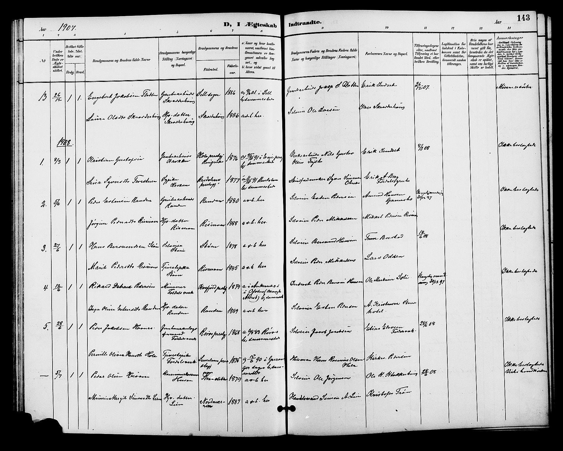 Alvdal prestekontor, SAH/PREST-060/H/Ha/Hab/L0004: Parish register (copy) no. 4, 1894-1910, p. 143