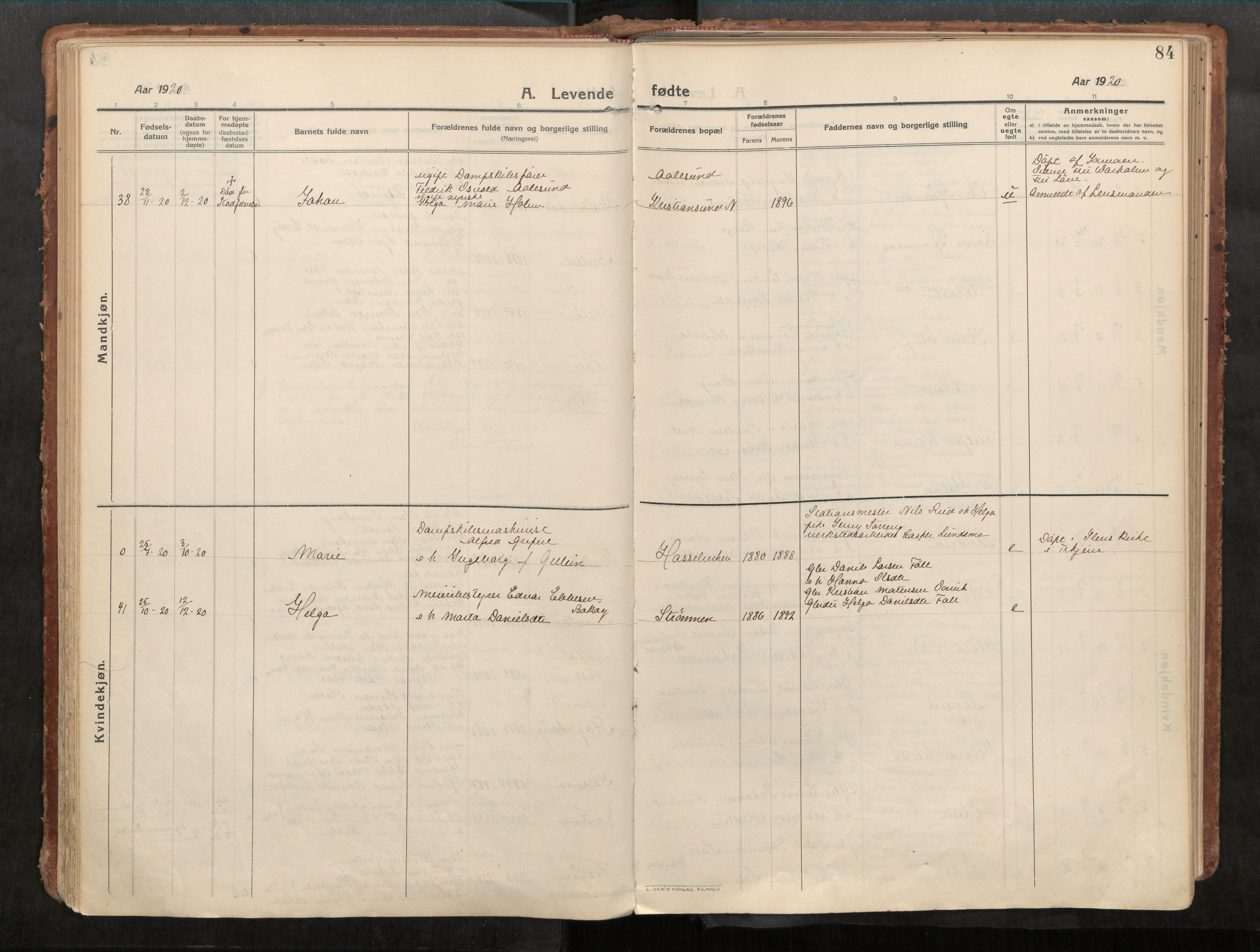 Stadsbygd sokneprestkontor, SAT/A-1117/1/I/I1/I1a/L0001: Parish register (official) no. 1, 1911-1929, p. 84