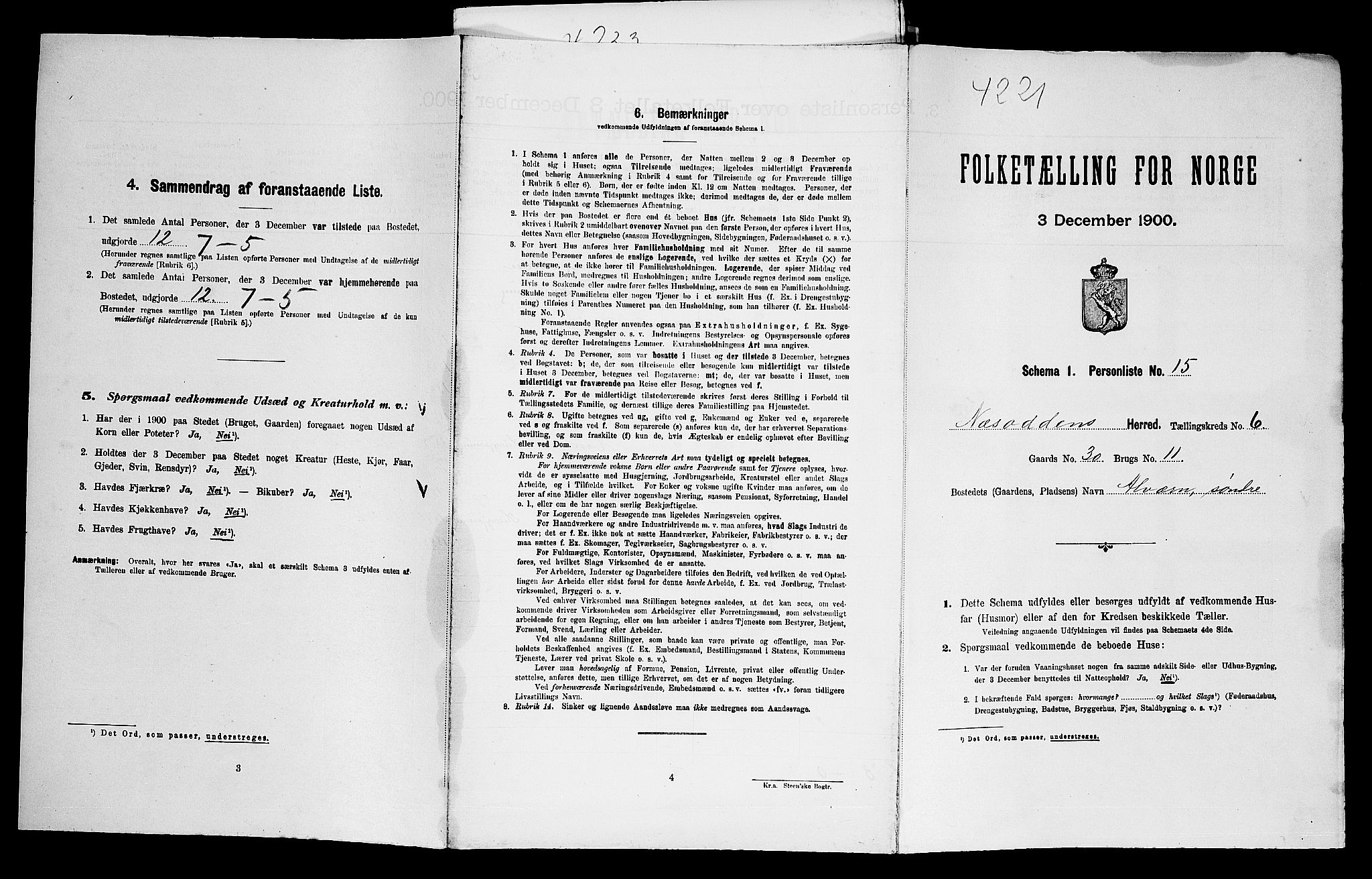 SAO, 1900 census for Nesodden, 1900