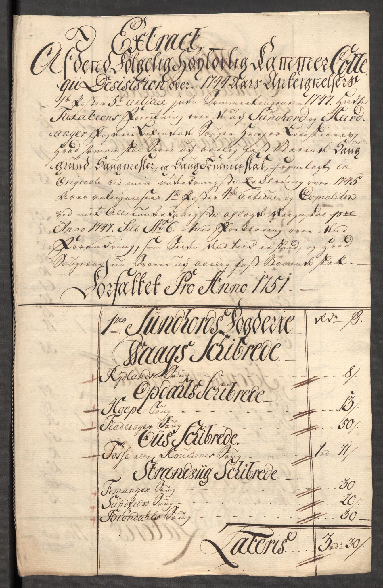 Rentekammeret inntil 1814, Reviderte regnskaper, Fogderegnskap, RA/EA-4092/R48/L3056: Fogderegnskap Sunnhordland og Hardanger, 1751, p. 144