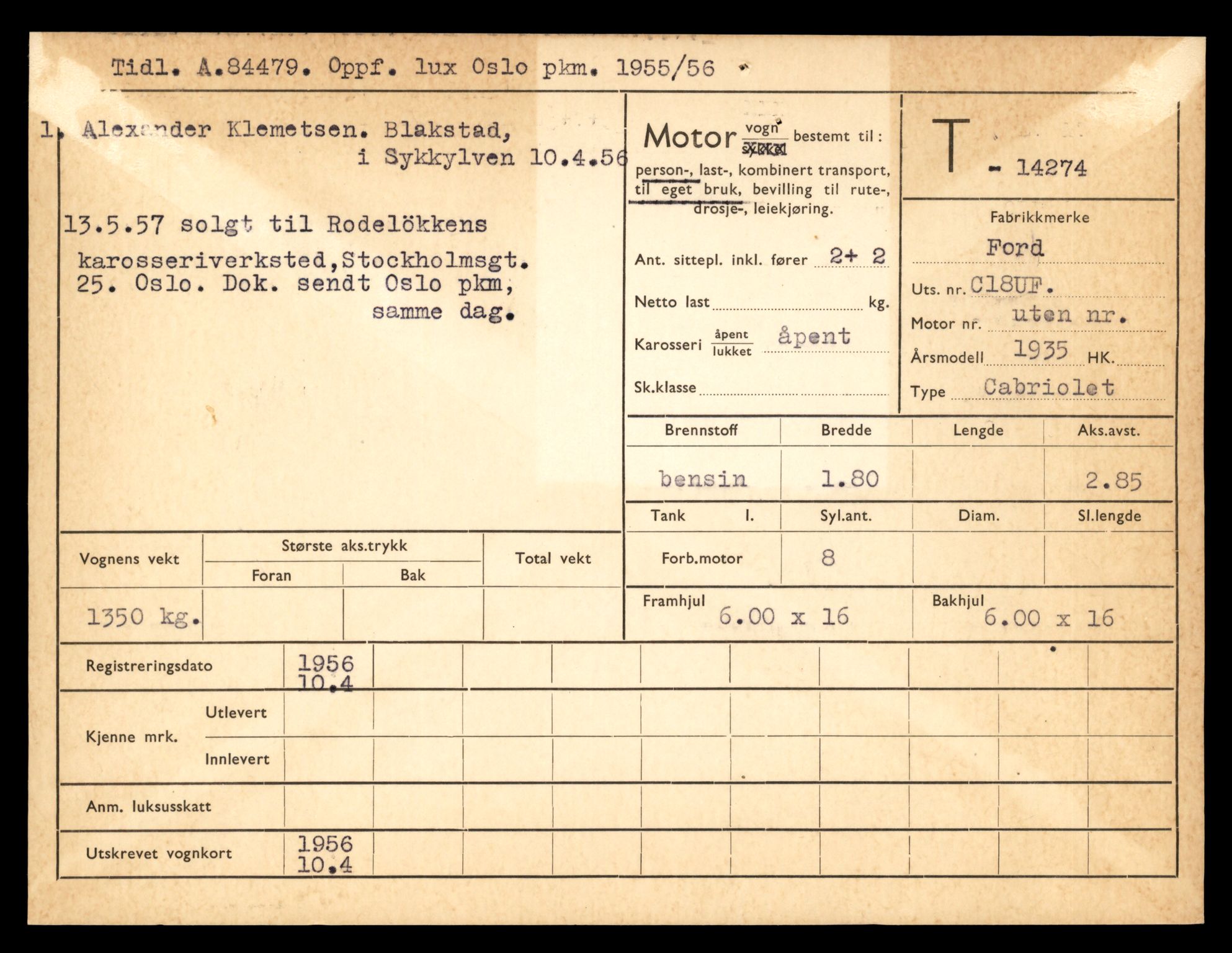 Møre og Romsdal vegkontor - Ålesund trafikkstasjon, AV/SAT-A-4099/F/Fe/L0044: Registreringskort for kjøretøy T 14205 - T 14319, 1927-1998, p. 2033