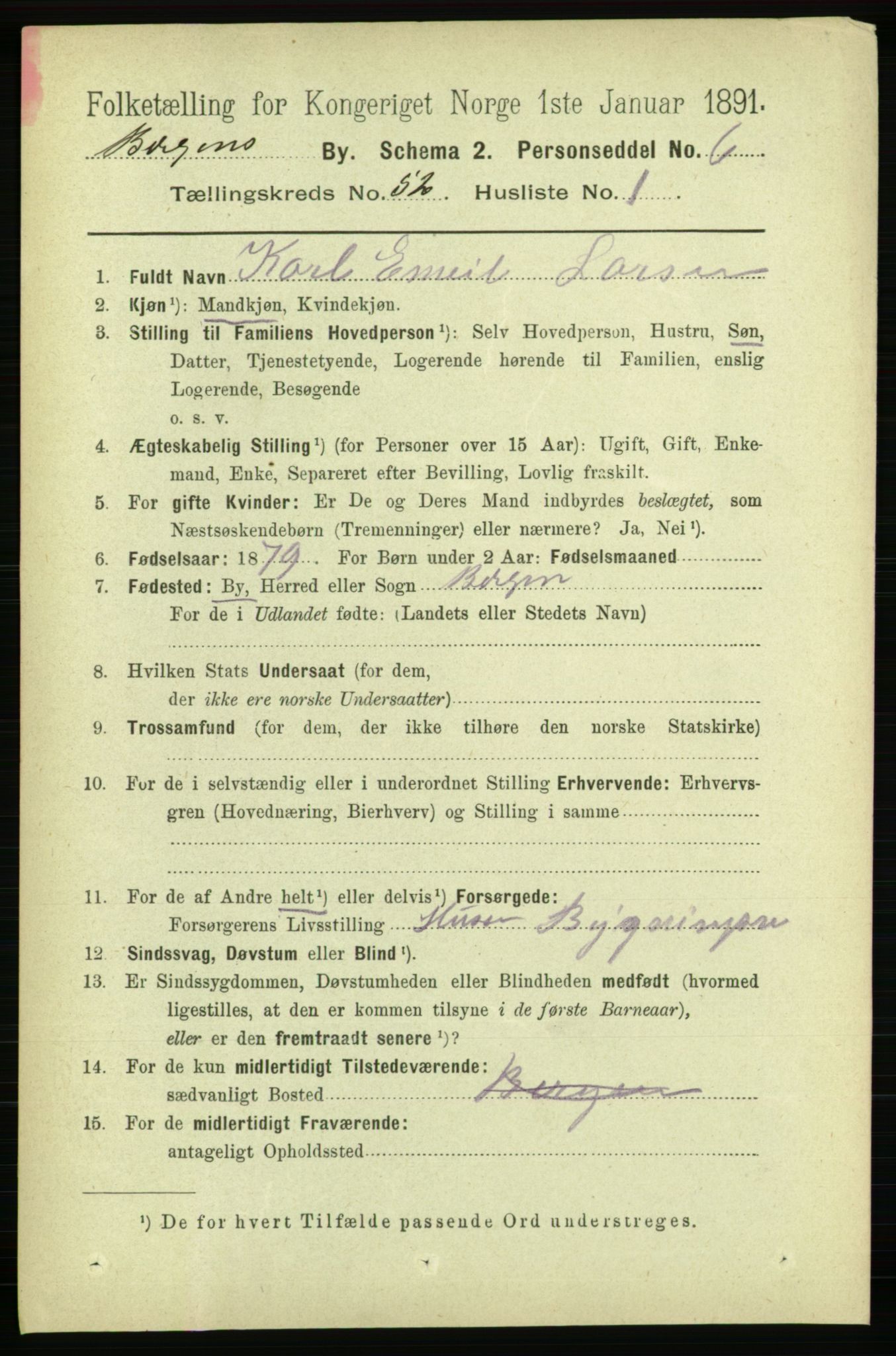 RA, 1891 Census for 1301 Bergen, 1891, p. 61209