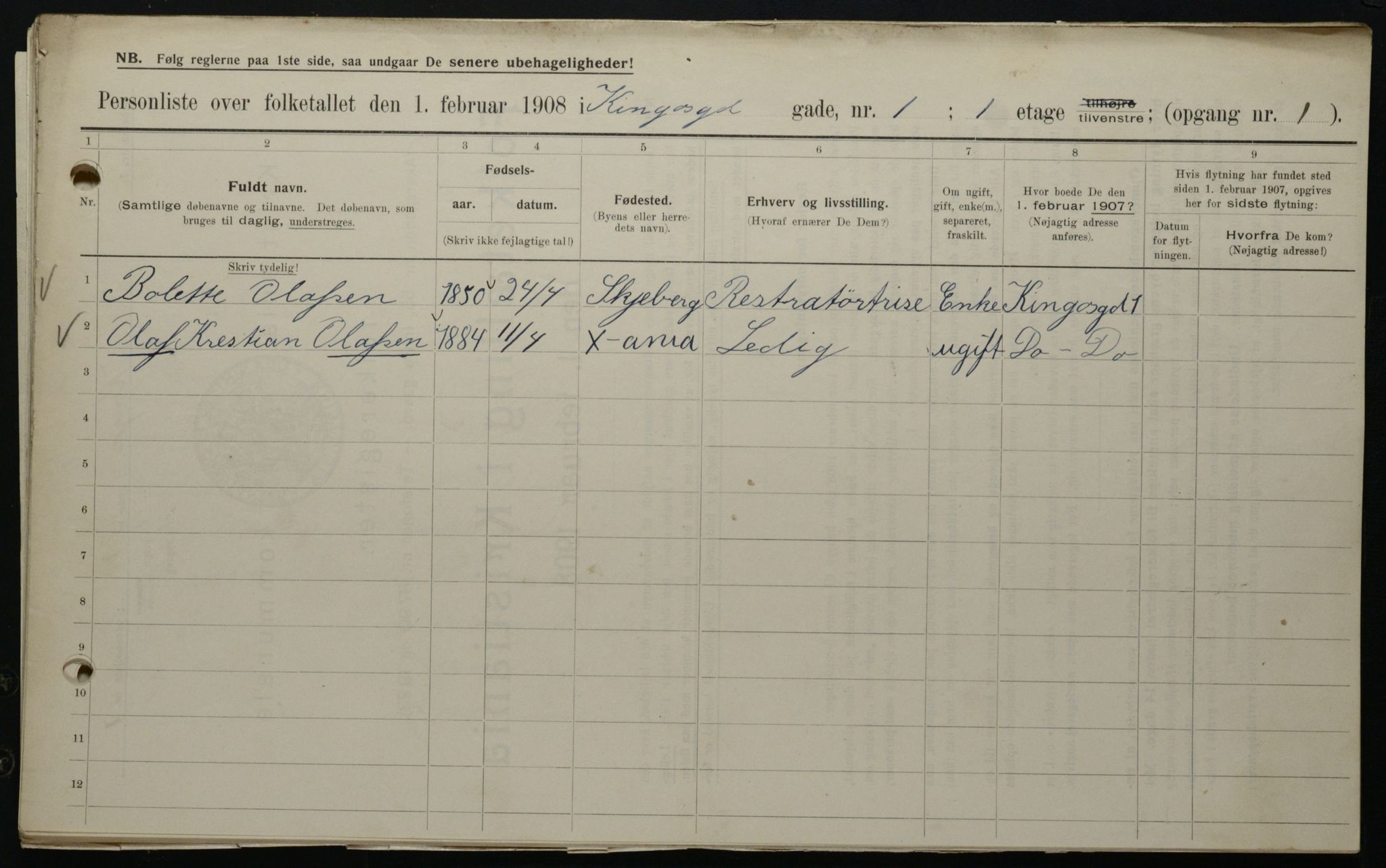 OBA, Municipal Census 1908 for Kristiania, 1908, p. 44314